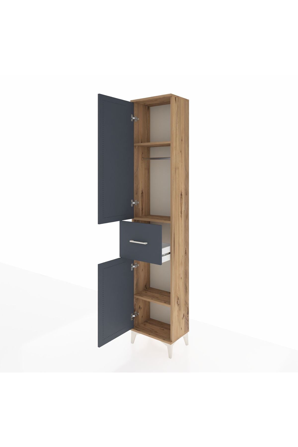 Arges Dolap 3 Raflı Tek Çekmeceli Tek Askılı 44x30x221 Çam-Antrasit