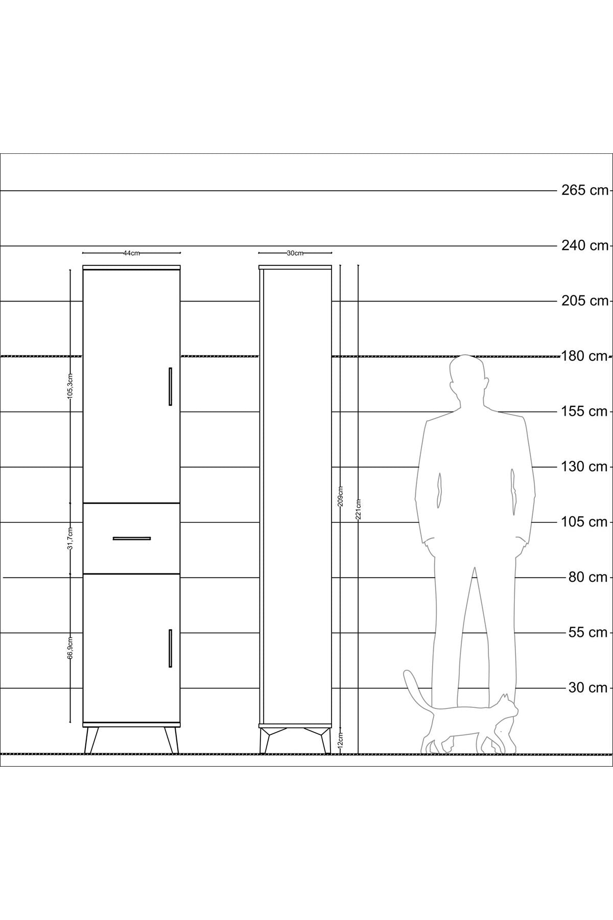 Arges Dolap 3 Raflı Tek Çekmeceli Tek Askılı 44x30x221 Çam-Çam