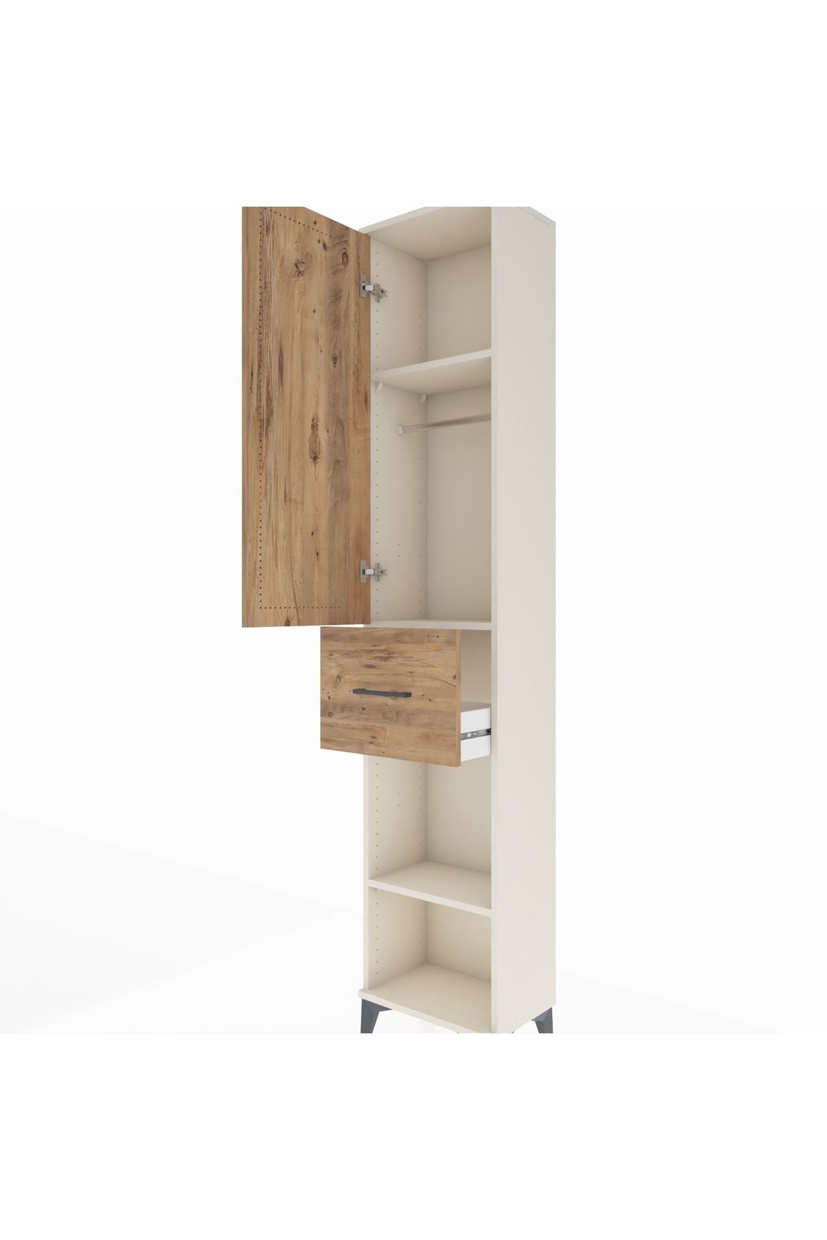 Arges Dolap 3 Raflı Tek Çekmeceli Tek Askılı 44x30x221 Aytaşı-Çam