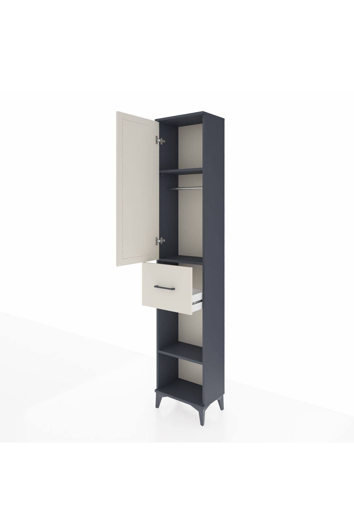 Arges Dolap 3 Raflı Tek Çekmeceli Tek Askılı 44x30x221 Antrasit-Aytaşı