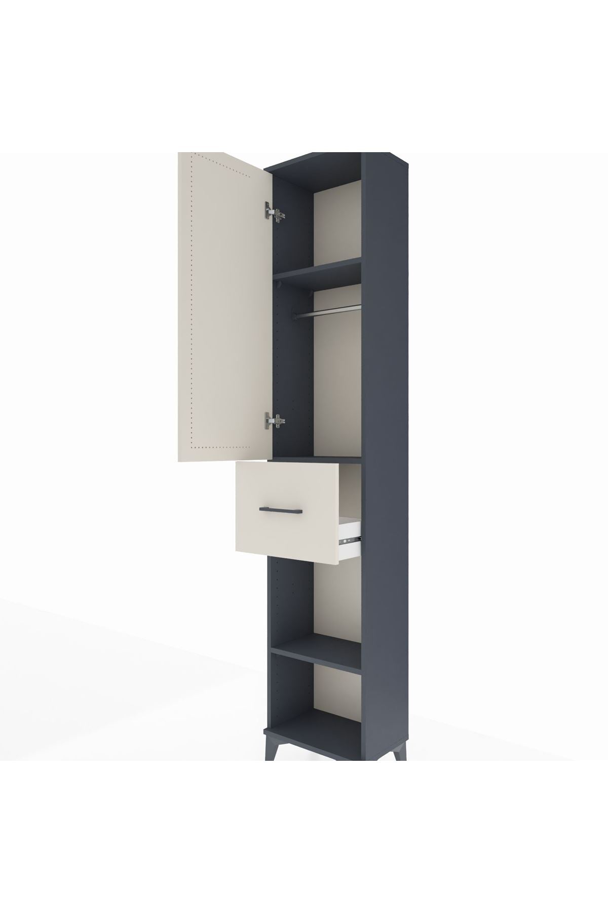 Arges Dolap 3 Raflı Tek Çekmeceli Tek Askılı 44x30x221 Antrasit-Aytaşı