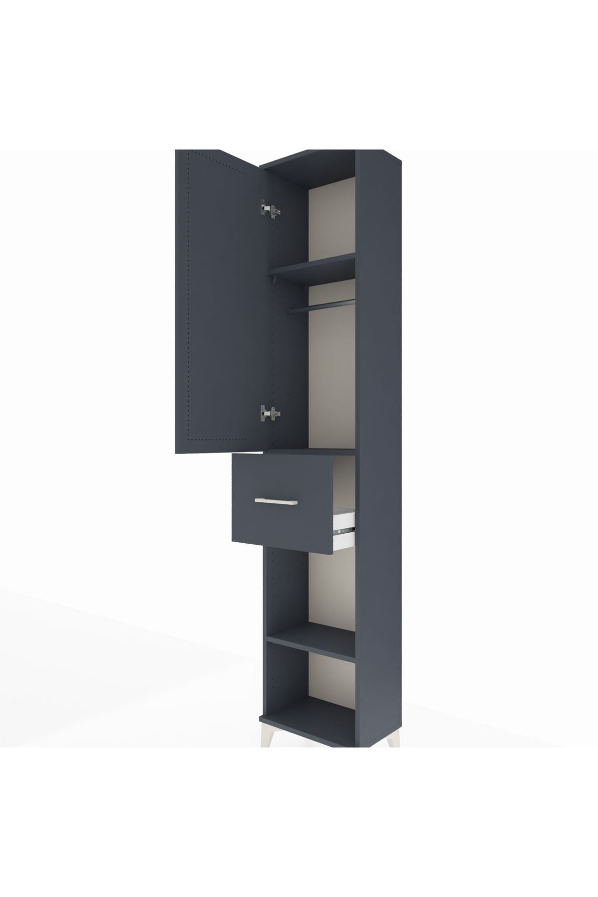 Arges Dolap 3 Raflı Tek Çekmeceli Tek Askılı 44x30x221 Antrasit-Antrasit