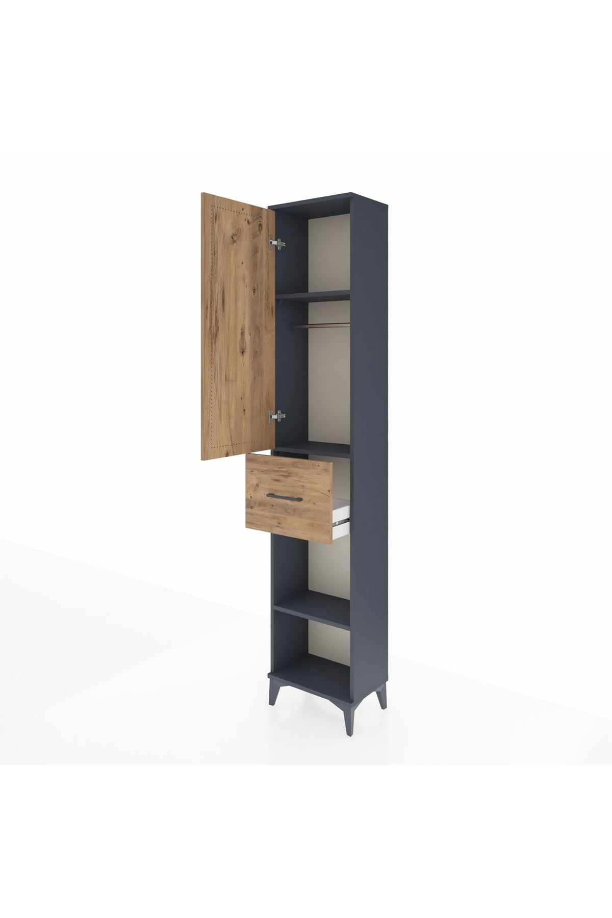 Arges Dolap 3 Raflı Tek Çekmeceli Tek Askılı 44x30x221 Antrasit-Çam