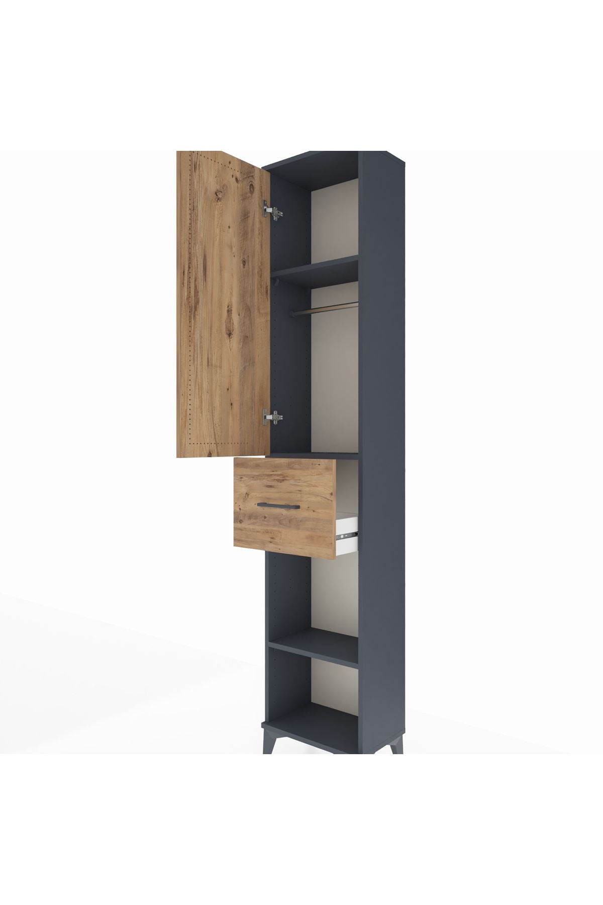 Arges Dolap 3 Raflı Tek Çekmeceli Tek Askılı 44x30x221 Antrasit-Çam