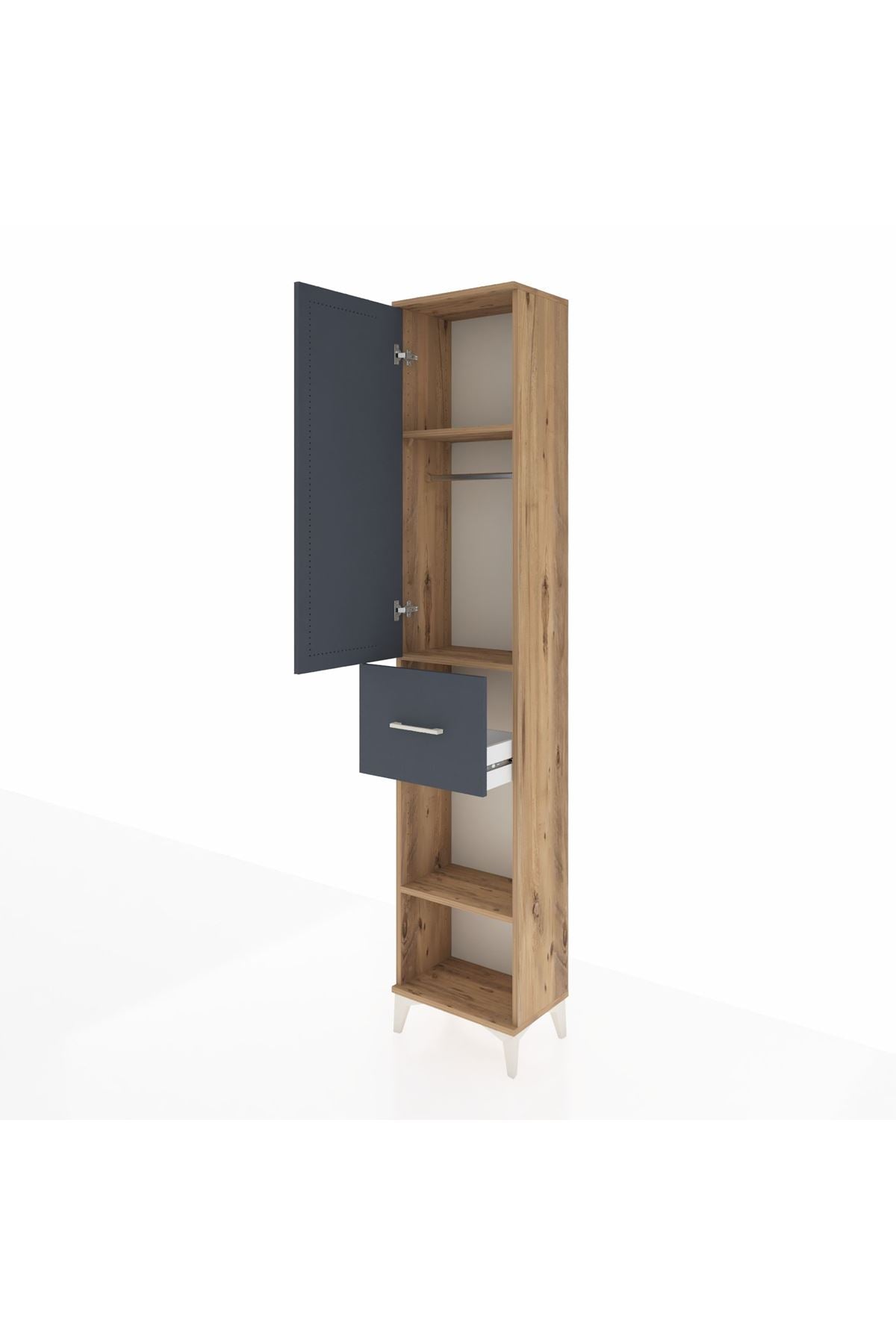 Arges Dolap 3 Raflı Tek Çekmeceli Tek Askılı 44x30x221 Çam-Antrasit