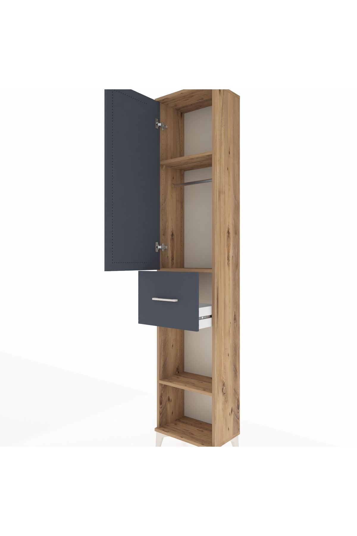 Arges Dolap 3 Raflı Tek Çekmeceli Tek Askılı 44x30x221 Çam-Antrasit