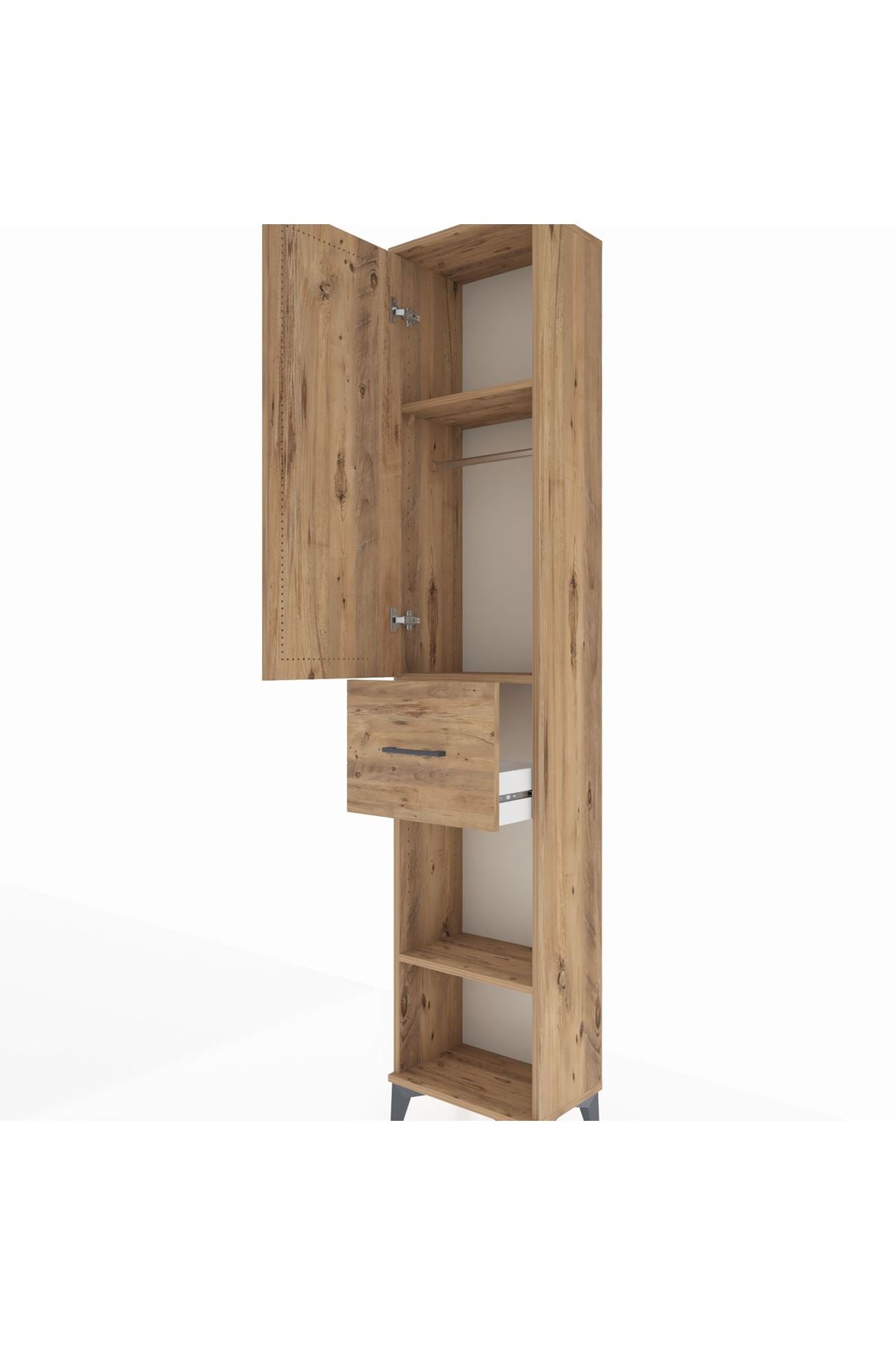 Arges Dolap 3 Raflı Tek Çekmeceli Tek Askılı 44x30x221 Çam-Çam