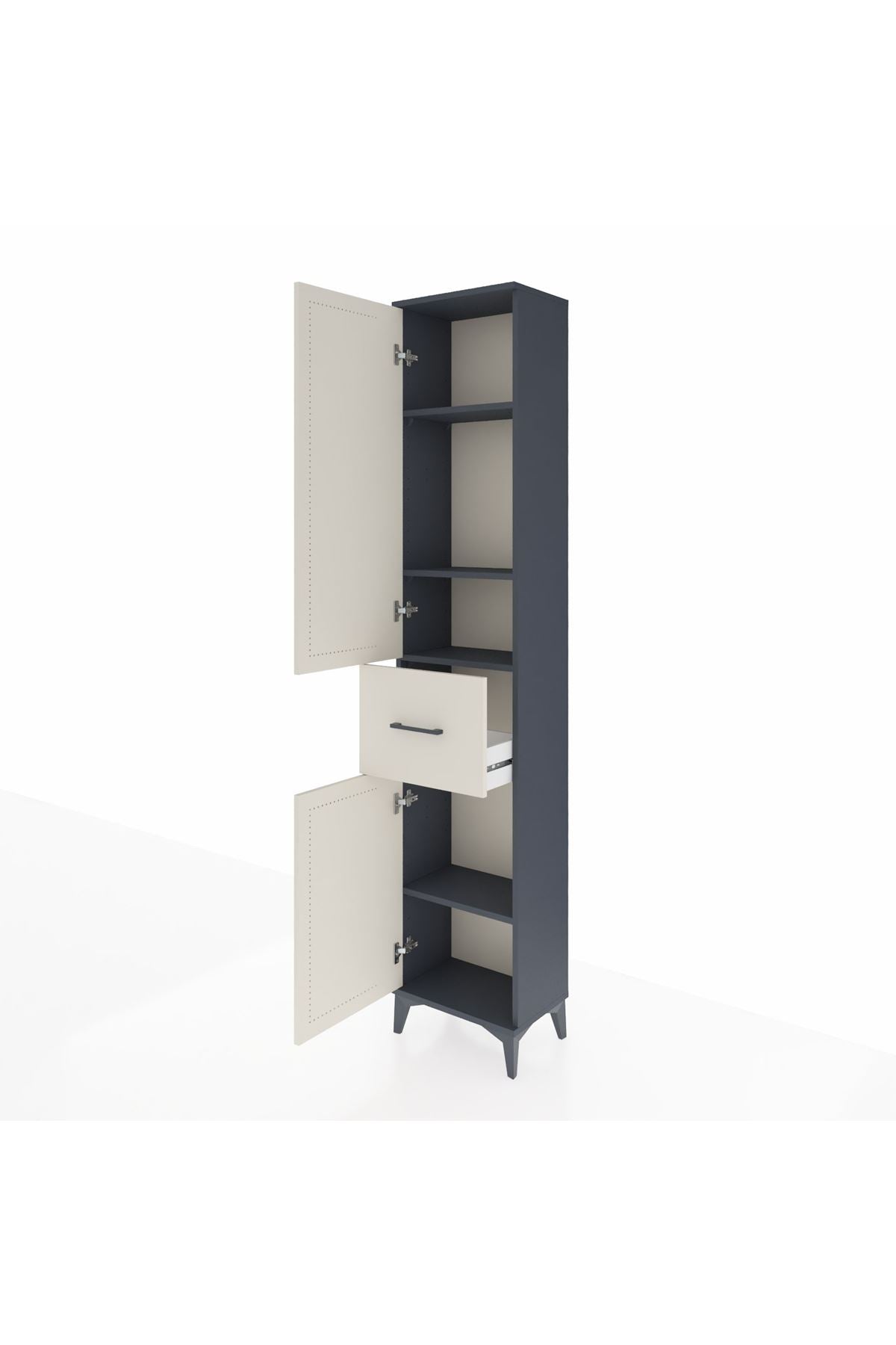 Arges Dolap 4 Raflı Tek Çekmeceli 2 Kapaklı 44x30x221 Antrasit-Aytaşı