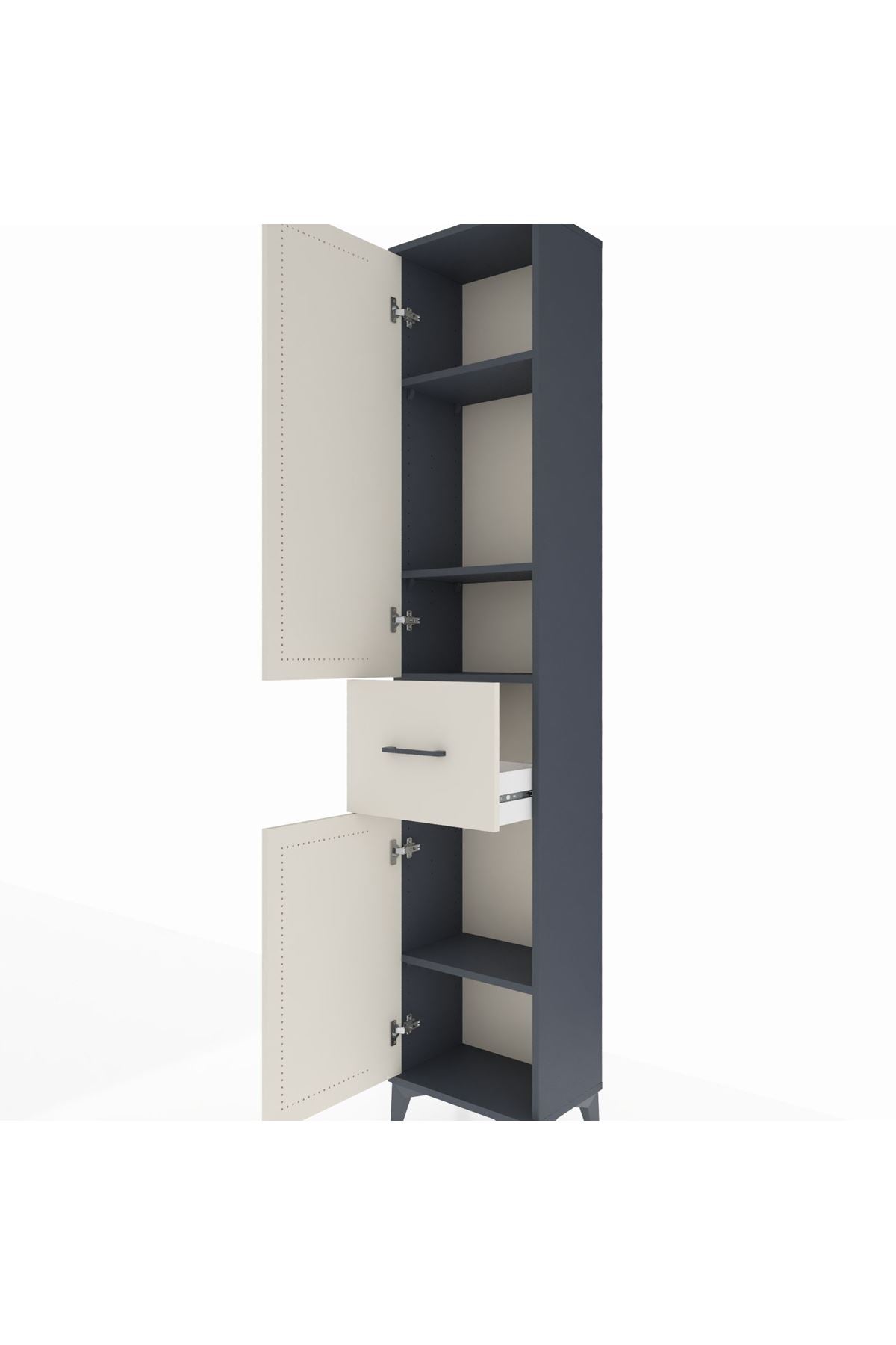 Arges Dolap 4 Raflı Tek Çekmeceli 2 Kapaklı 44x30x221 Antrasit-Aytaşı