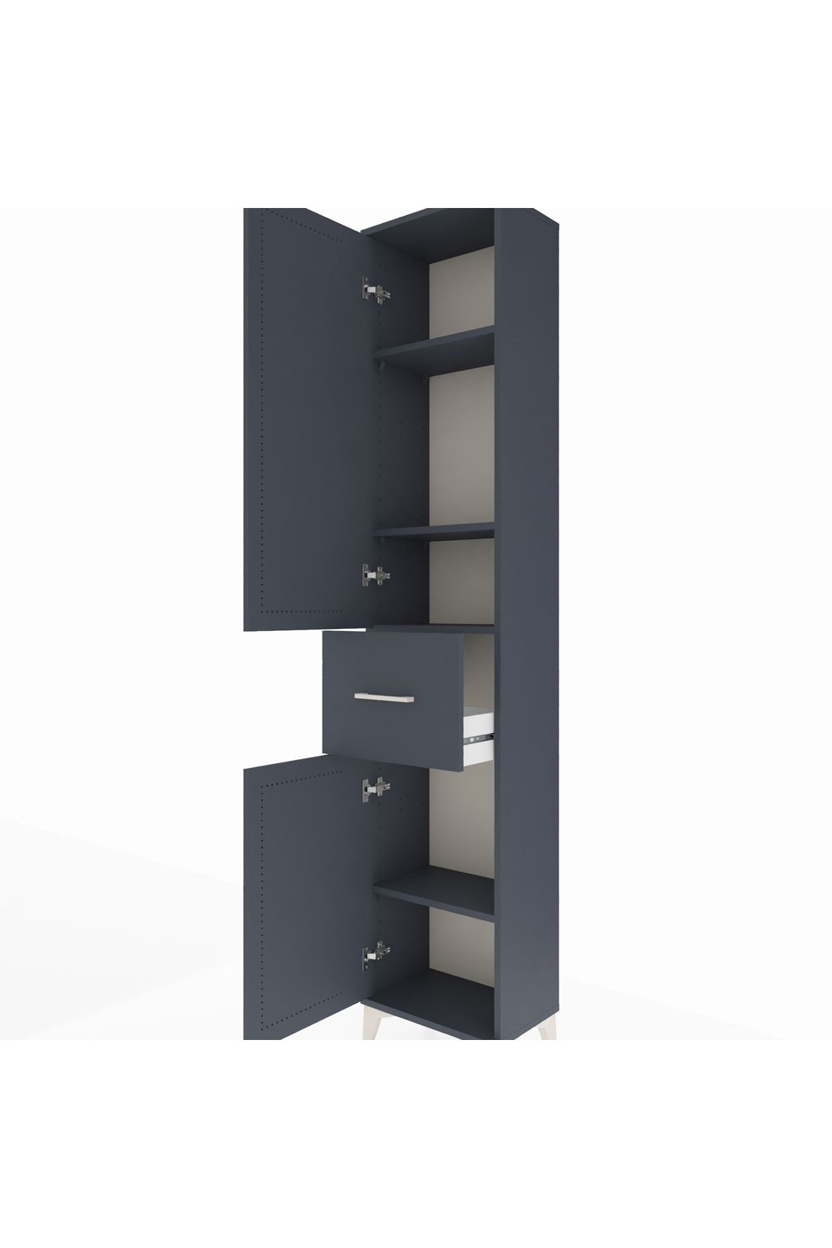 Arges Dolap 4 Raflı Tek Çekmeceli 2 Kapaklı 44x30x221 Antrasit-Antrasit