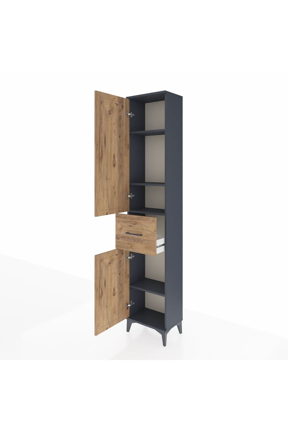 Arges Dolap 4 Raflı Tek Çekmeceli 2 Kapaklı 44x30x221 Antrasit-Çam