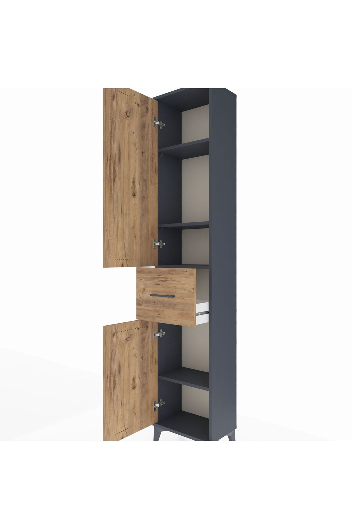 Arges Dolap 4 Raflı Tek Çekmeceli 2 Kapaklı 44x30x221 Antrasit-Çam