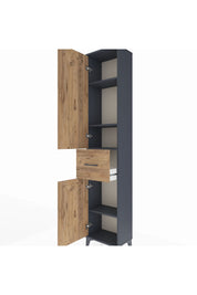 Arges Dolap 4 Raflı Tek Çekmeceli 2 Kapaklı 44x30x221 Antrasit-Çam