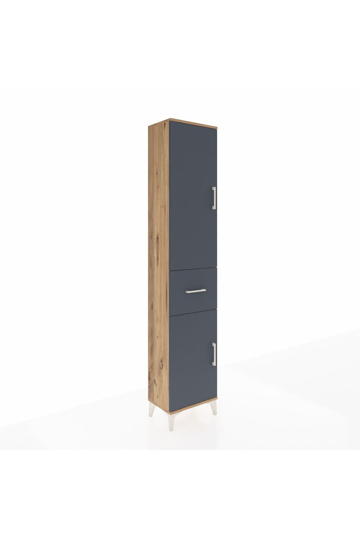 Arges Dolap 4 Raflı Tek Çekmeceli 2 Kapaklı 44x30x221 Çam-Antrasit