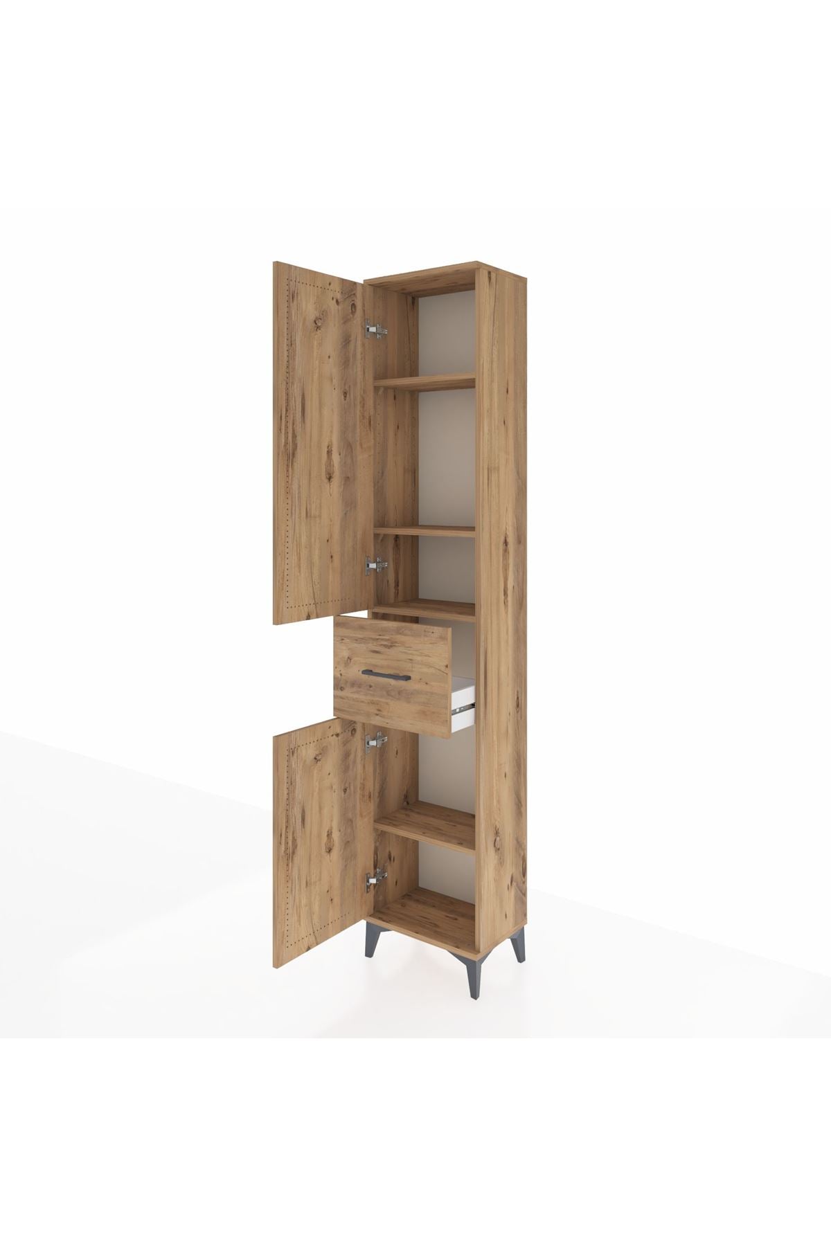 Arges Dolap 4 Raflı Tek Çekmeceli 2 Kapaklı 44x30x221 Çam-Çam