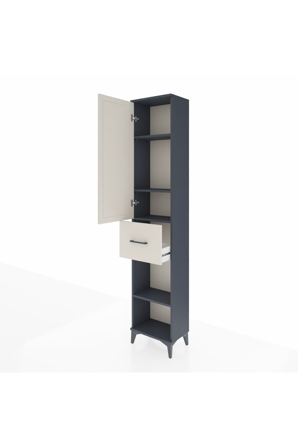 Arges Dolap 4 Raflı Tek Çekmeceli Tek Kapaklı 44x30x221 Antrasit-Aytaşı