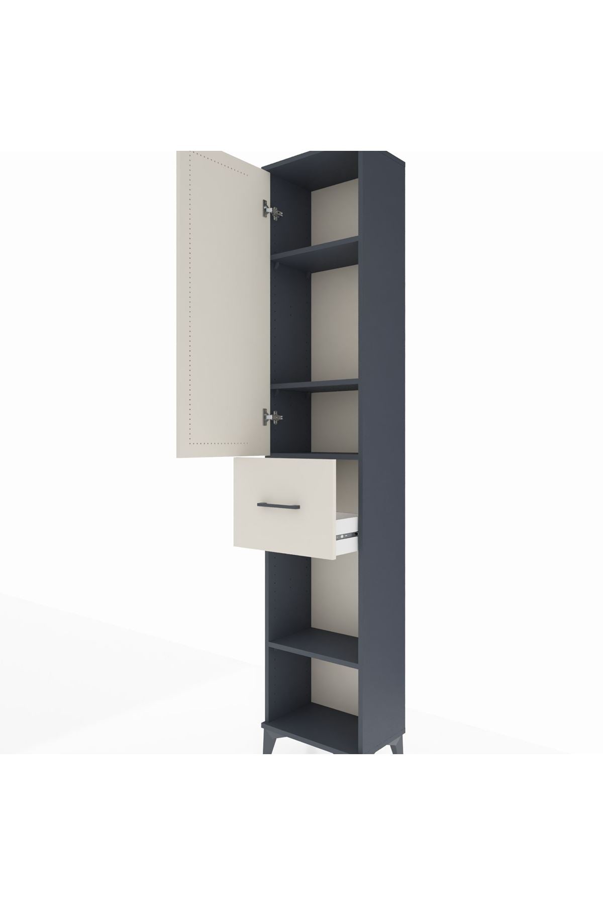 Arges Dolap 4 Raflı Tek Çekmeceli Tek Kapaklı 44x30x221 Antrasit-Aytaşı