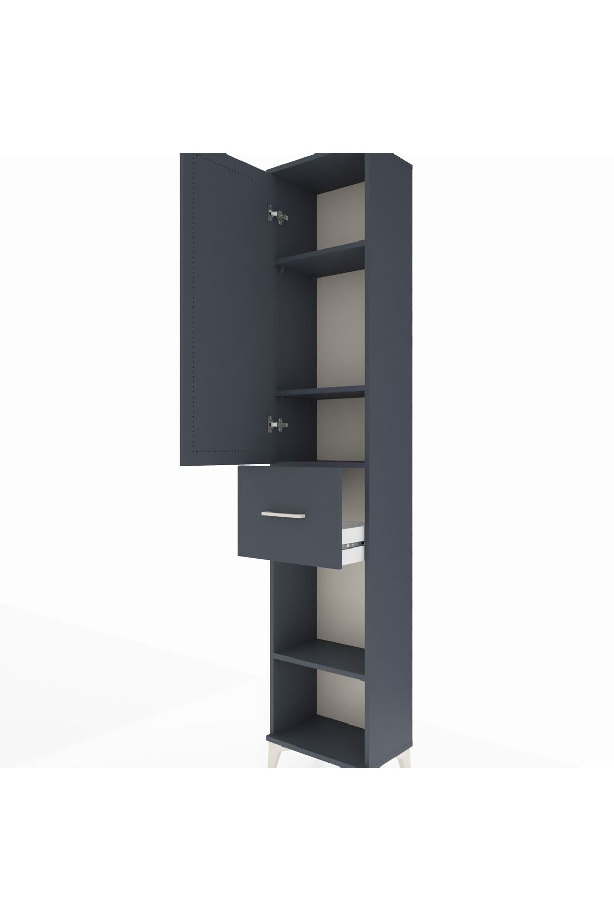 Arges Dolap 4 Raflı Tek Çekmeceli Tek Kapaklı 44x30x221 Antrasit-Antrasit