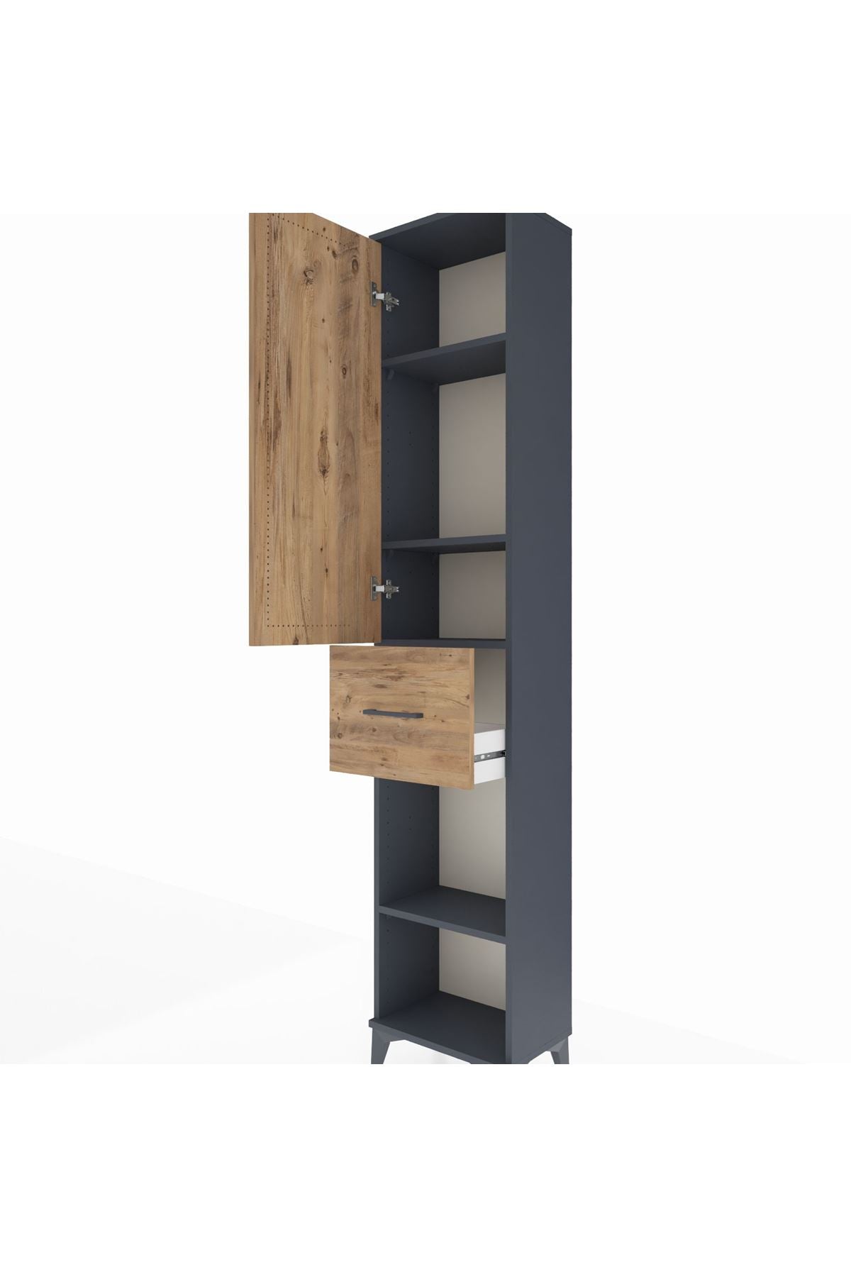 Arges Dolap 4 Raflı Tek Çekmeceli Tek Kapaklı 44x30x221 Antrasit-Çam