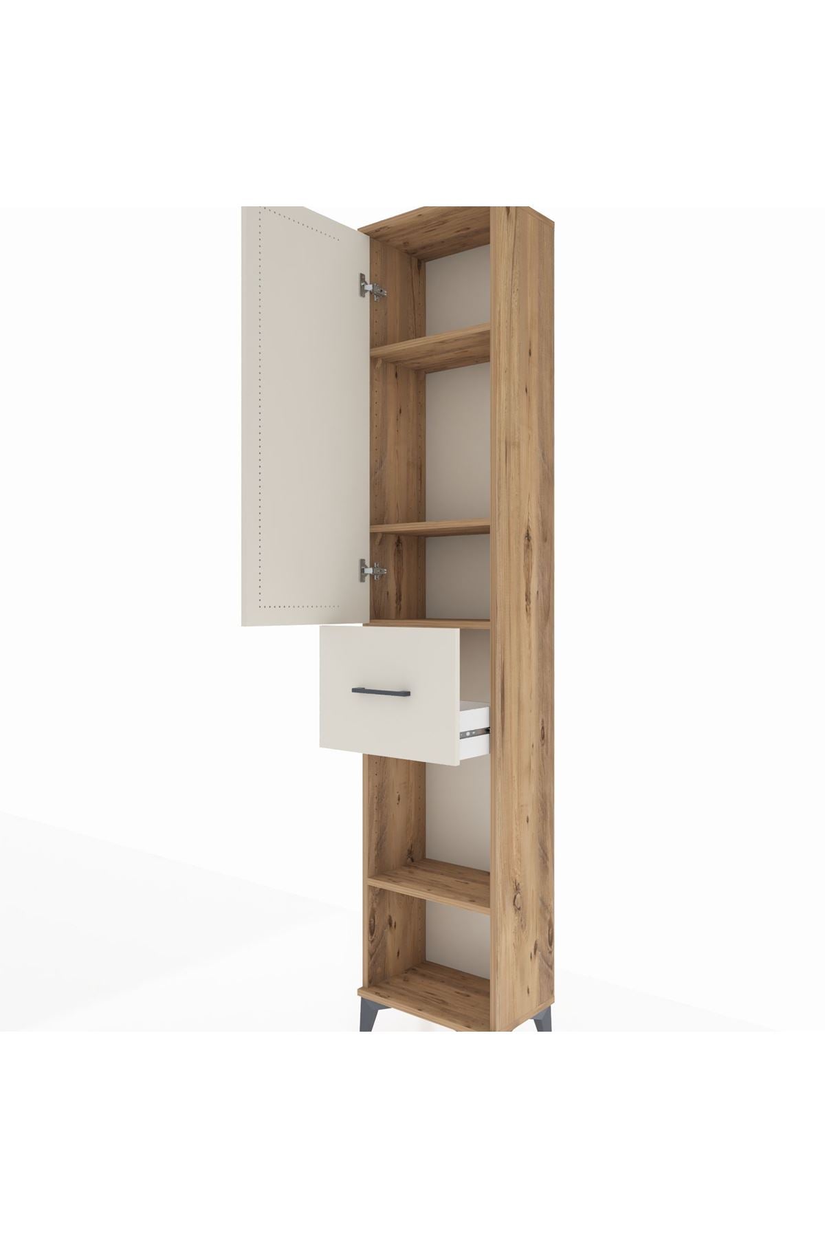 Arges Dolap 4 Raflı Tek Çekmeceli Tek Kapaklı 44x30x221 Çam-Aytaşı