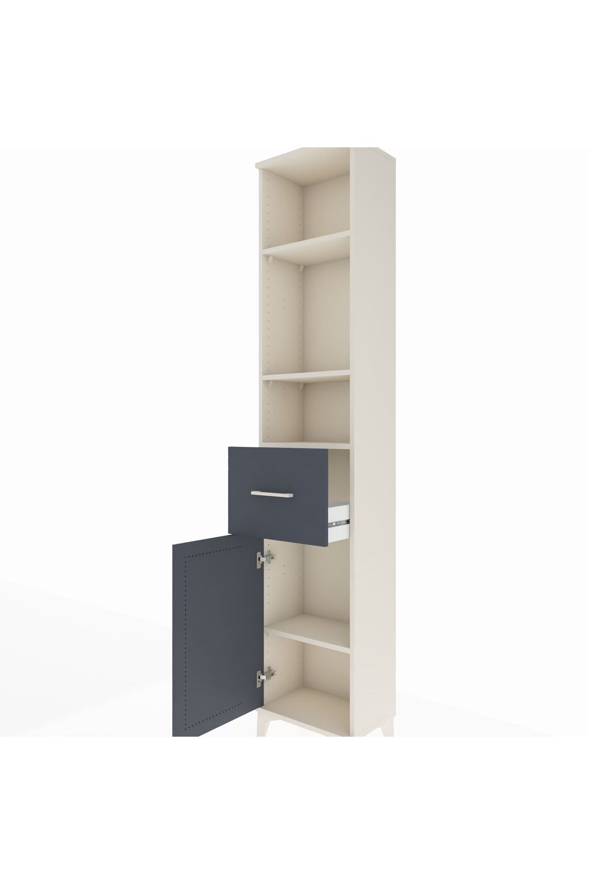 Arges Dolap 4 Raflı Tek Çekmeceli Tek Kapaklı 44x30x221 Aytaşı-Antrasit