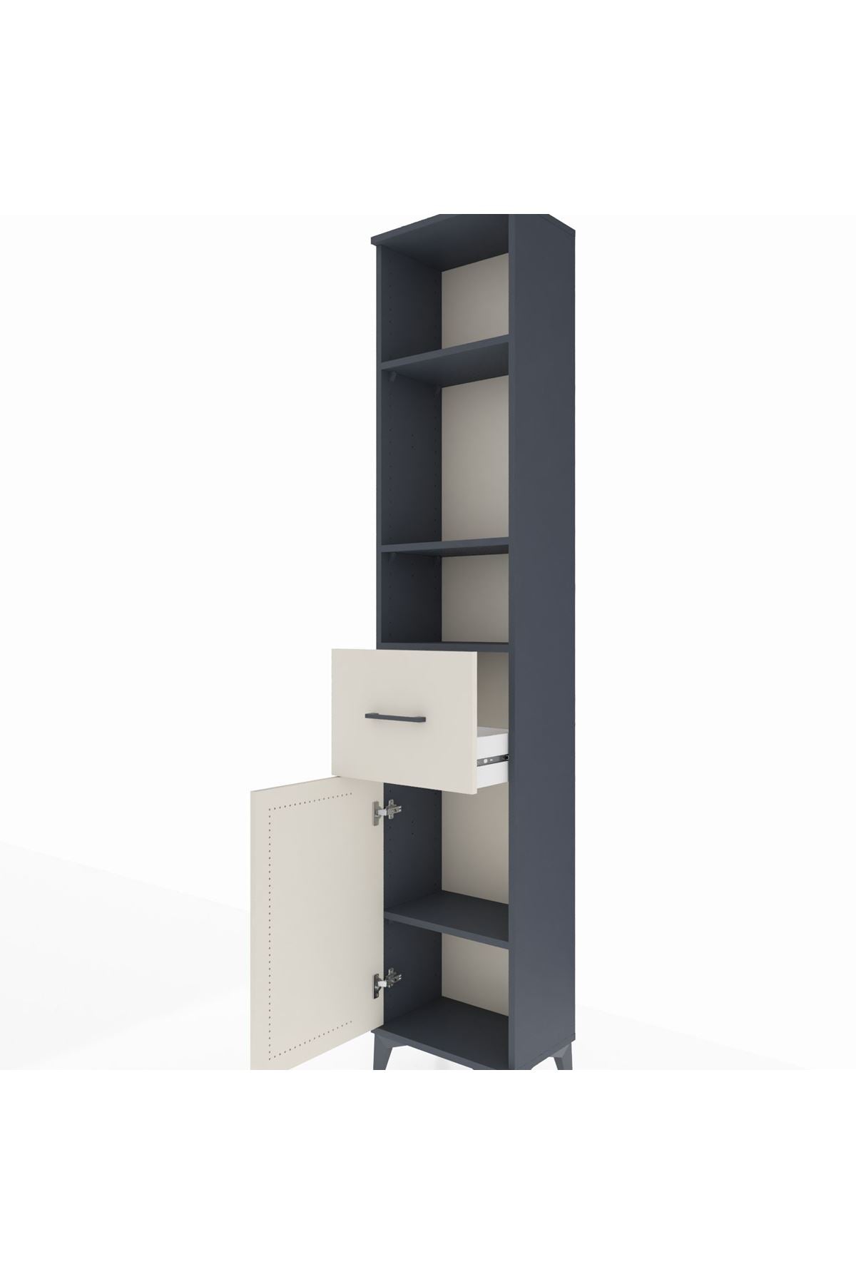 Arges Dolap 4 Raflı Tek Çekmeceli Tek Kapaklı 44x30x221 Antrasit-Aytaşı