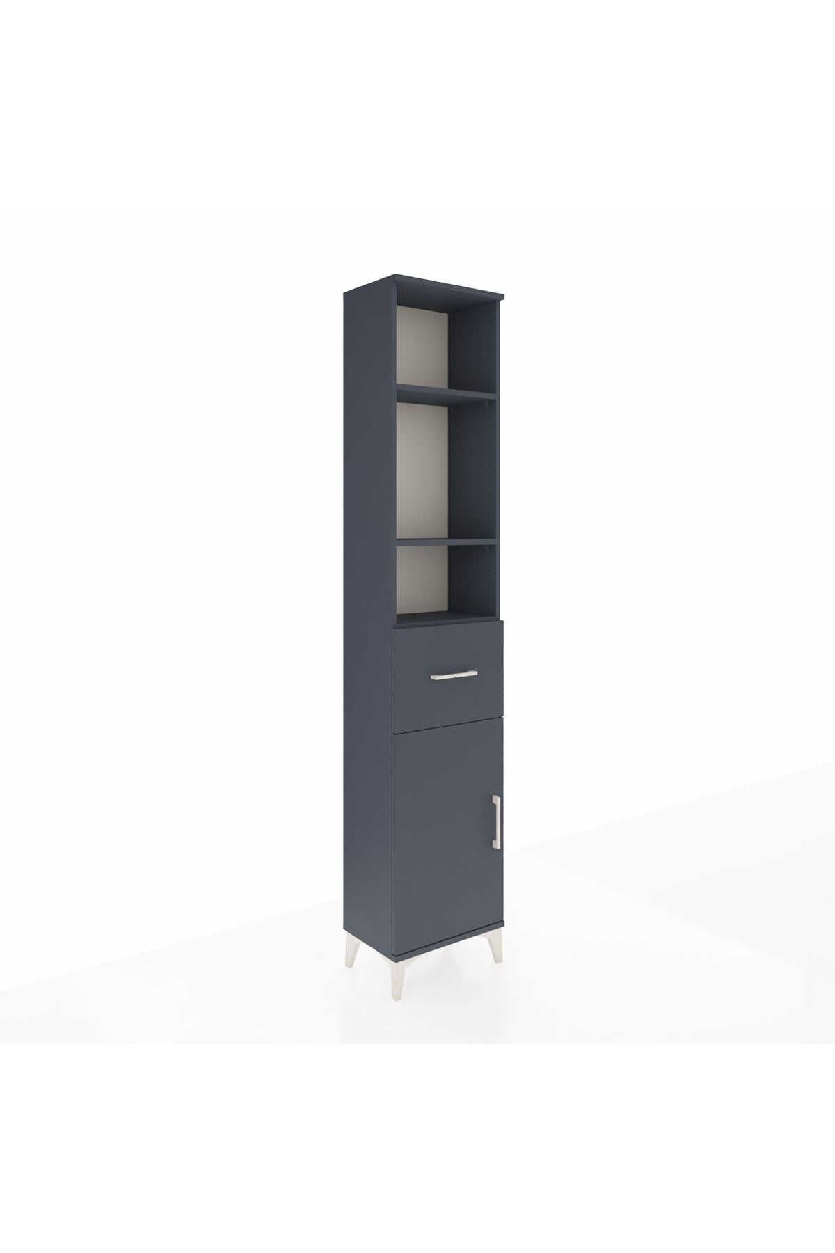 Arges Dolap 4 Raflı Tek Çekmeceli Tek Kapaklı 44x30x221 Antrasit-Antrasit