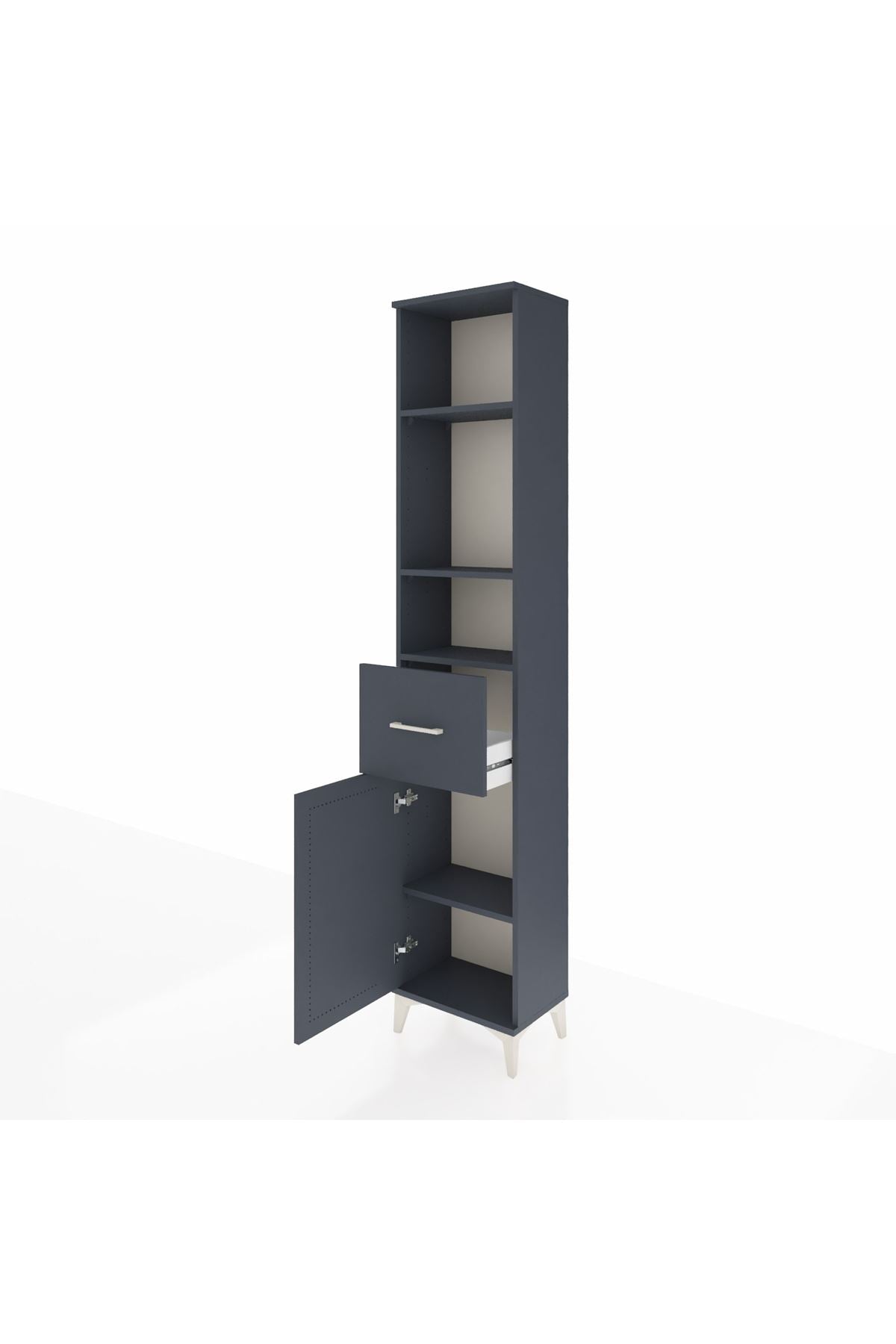 Arges Dolap 4 Raflı Tek Çekmeceli Tek Kapaklı 44x30x221 Antrasit-Antrasit