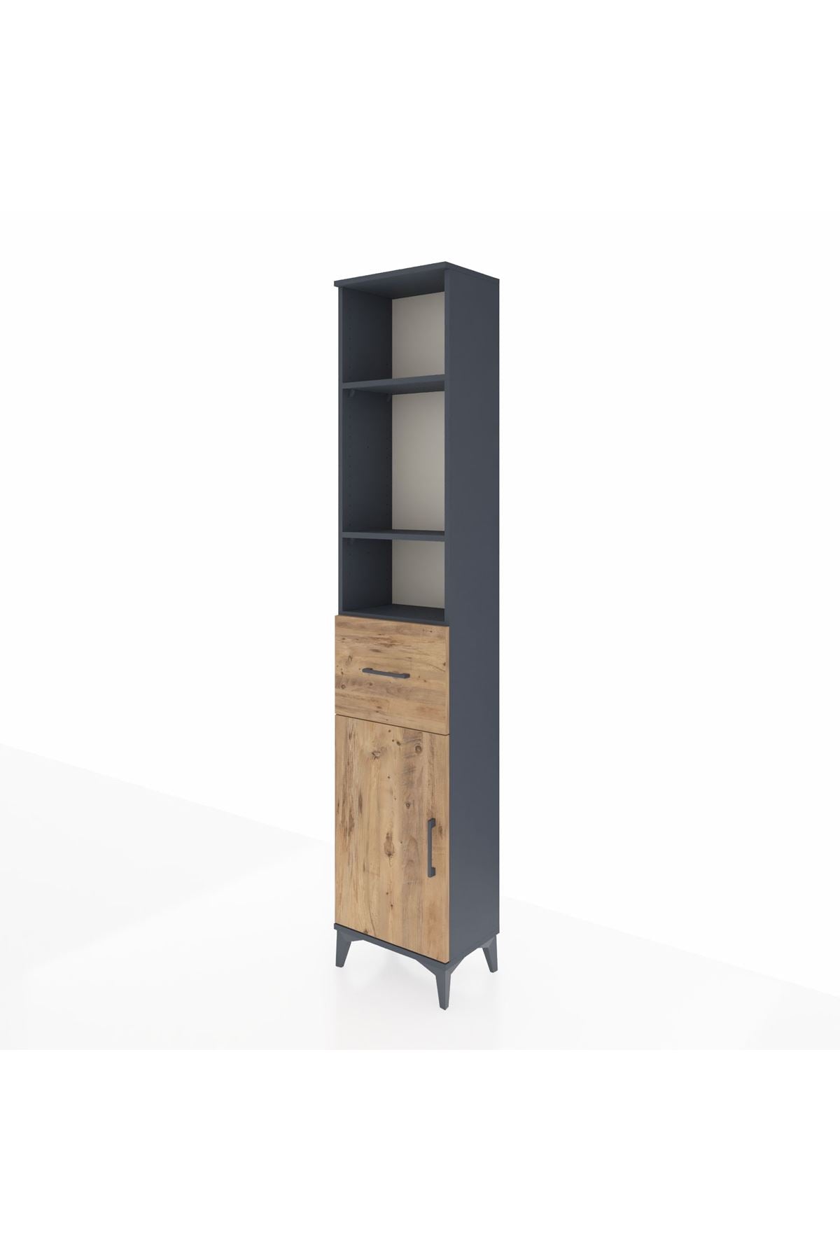 Arges Dolap 4 Raflı Tek Çekmeceli Tek Kapaklı 44x30x221 Antrasit-Çam