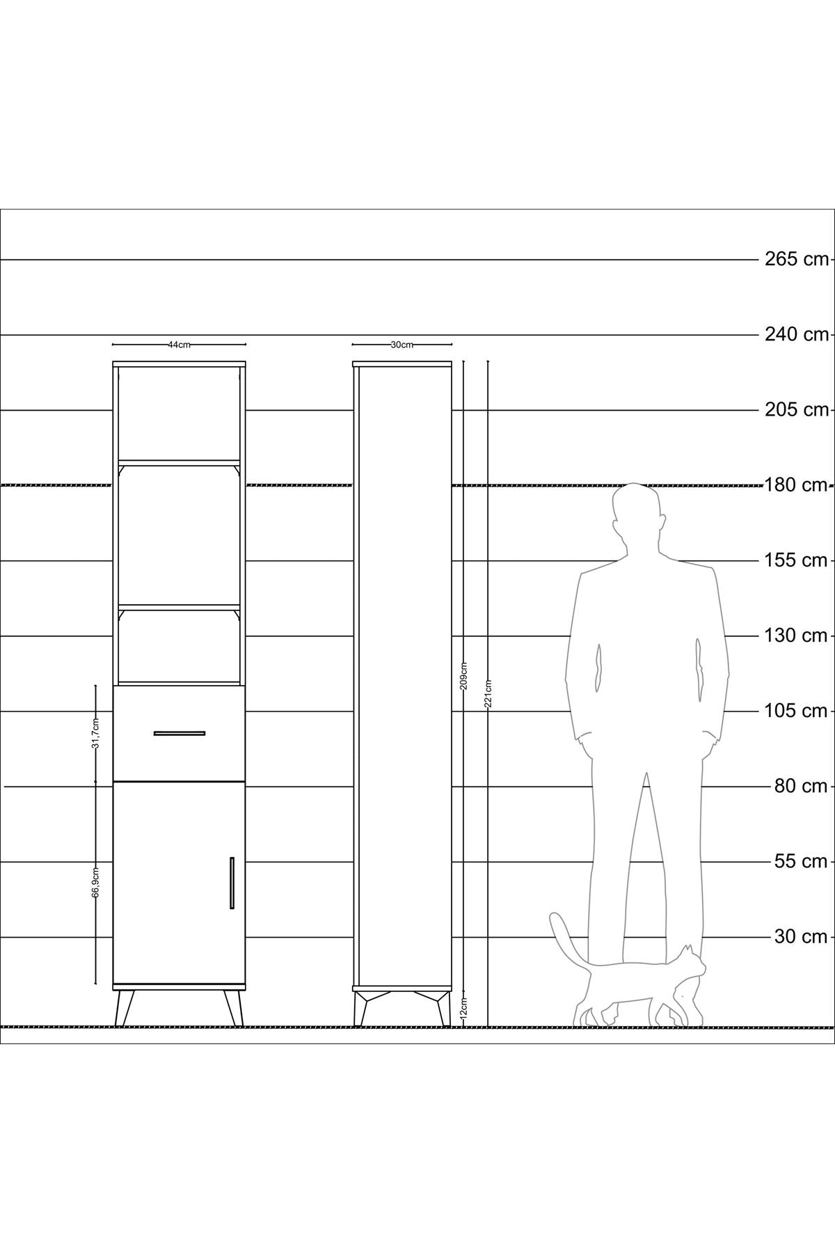 Arges Dolap 4 Raflı Tek Çekmeceli Tek Kapaklı 44x30x221 Çam-Aytaşı