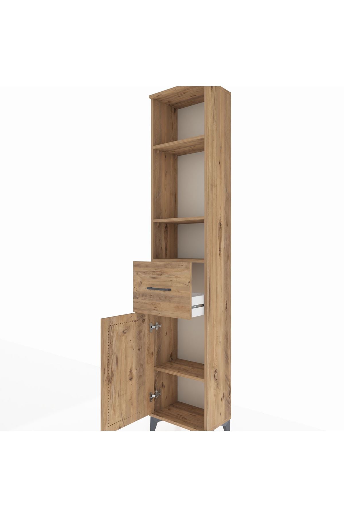 Arges Dolap 4 Raflı Tek Çekmeceli Tek Kapaklı 44x30x221 Çam-Çam