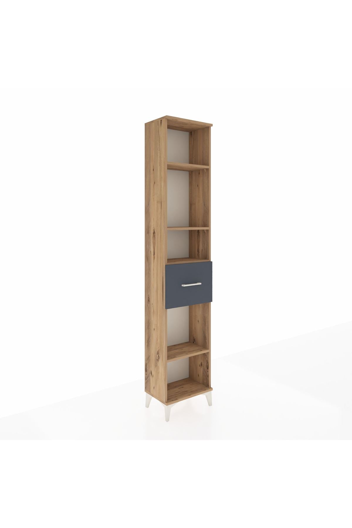 Arges Dolap 4 Raflı Tek Çekmeceli 44x30x221 Çam-Antrasit