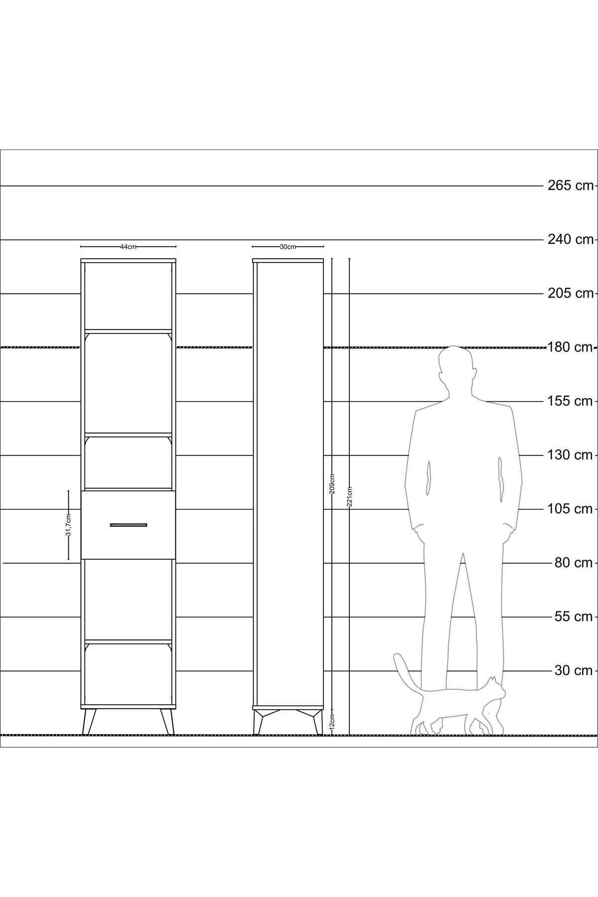 Arges Dolap 4 Raflı Tek Çekmeceli 44x30x221 Çam-Antrasit