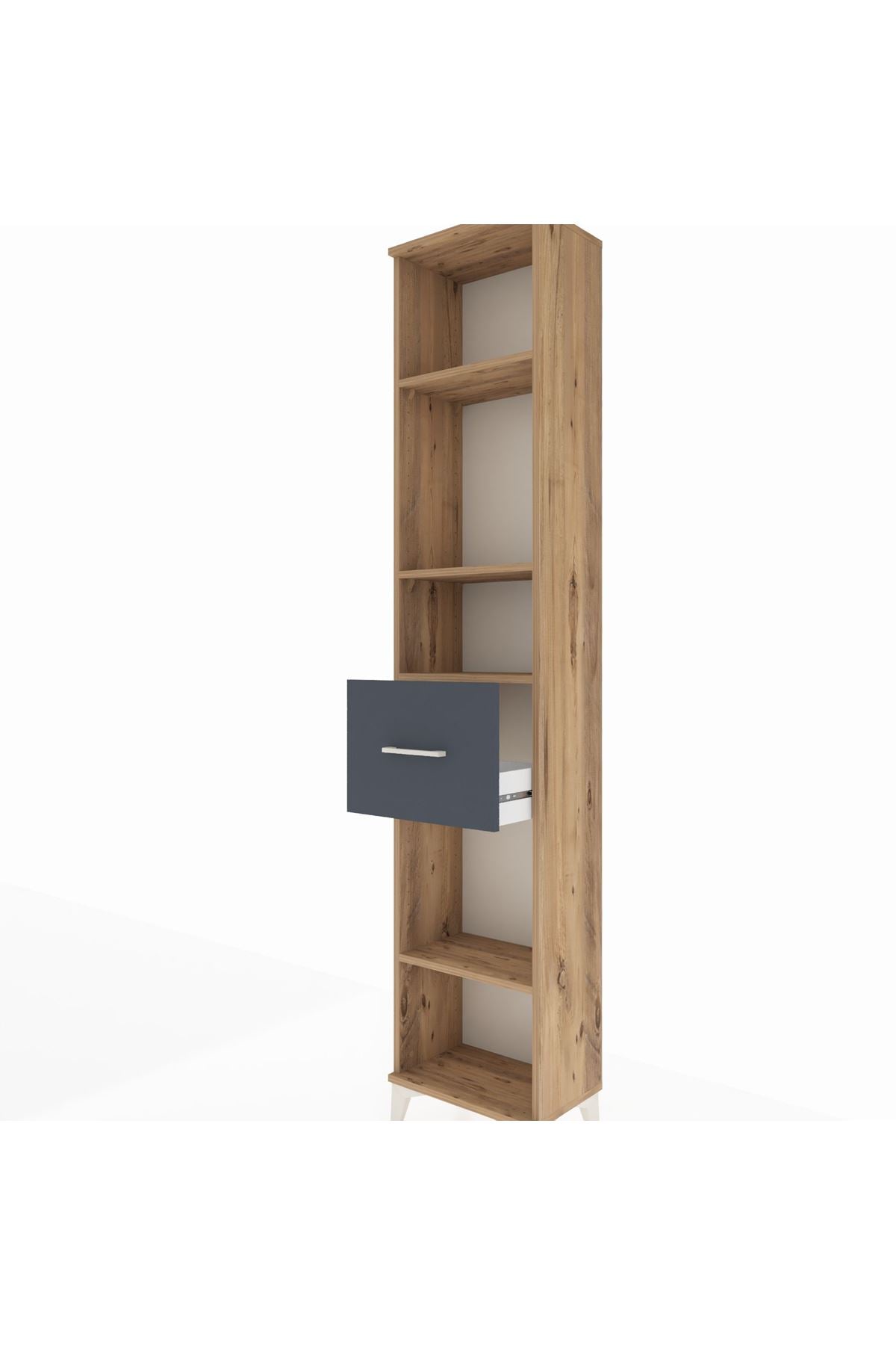 Arges Dolap 4 Raflı Tek Çekmeceli 44x30x221 Çam-Antrasit