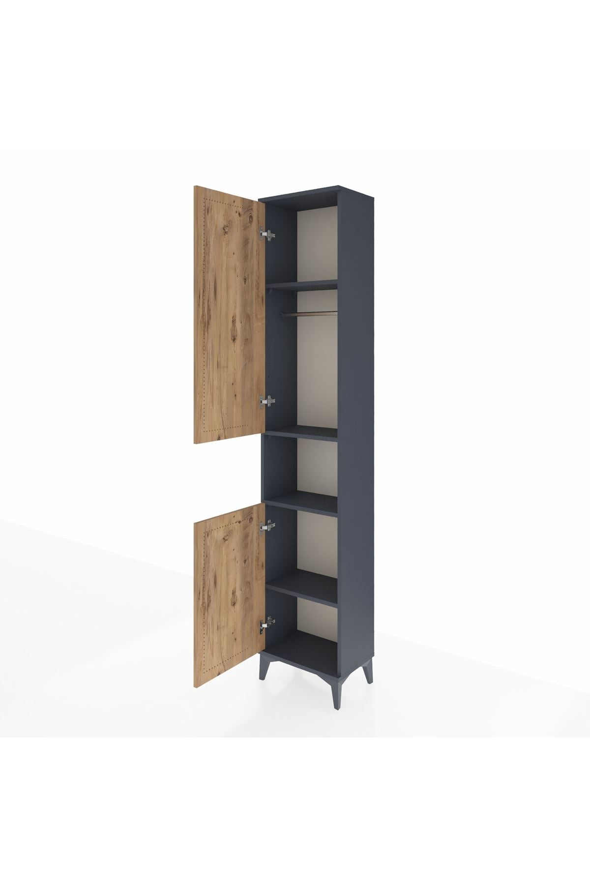 Arges Dolap 4 Raflı 2 Kapaklı Tek Askılı 44x30x221 Antrasit-Çam