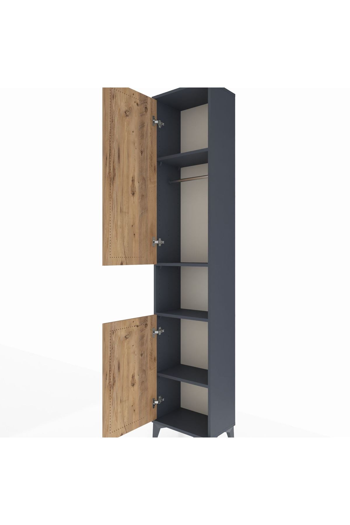 Arges Dolap 4 Raflı 2 Kapaklı Tek Askılı 44x30x221 Antrasit-Çam