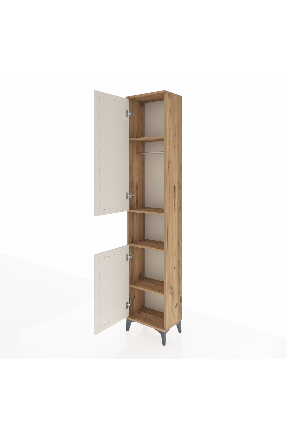 Arges Dolap 4 Raflı 2 Kapaklı Tek Askılı 44x30x221 Çam-Aytaşı