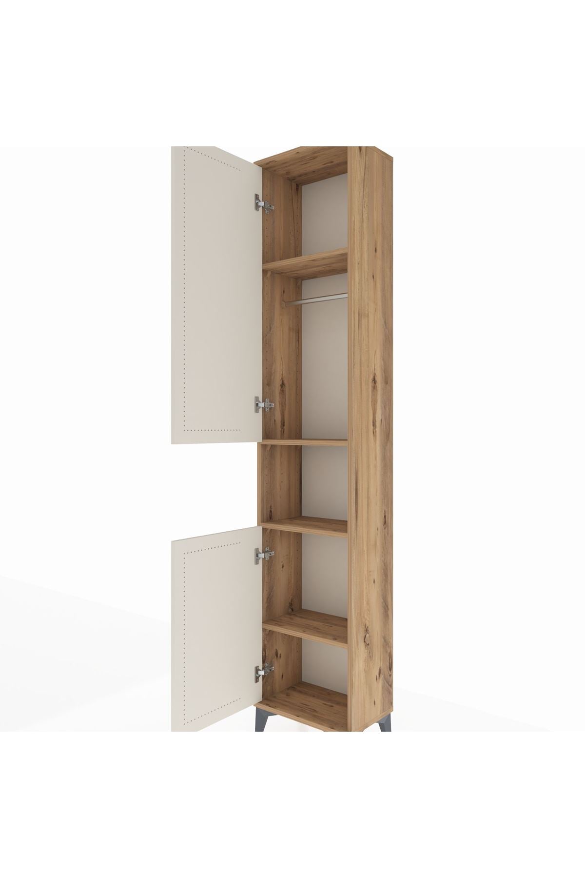 Arges Dolap 4 Raflı 2 Kapaklı Tek Askılı 44x30x221 Çam-Aytaşı