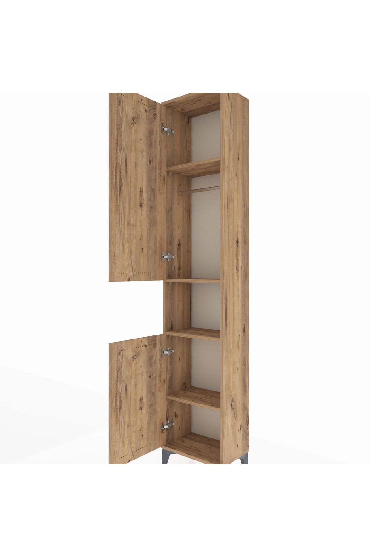 Arges Dolap 4 Raflı 2 Kapaklı Tek Askılı 44x30x221 Çam-Çam