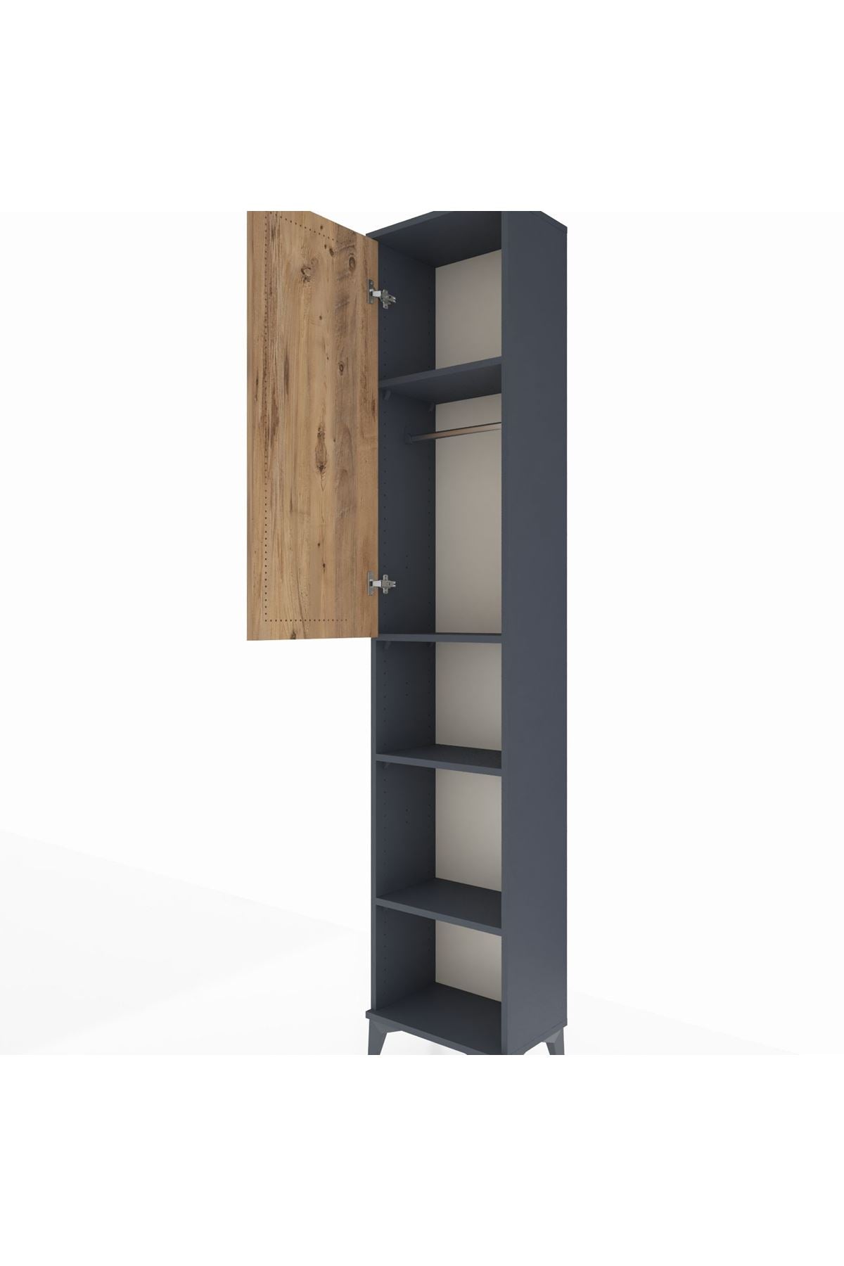 Arges Dolap 4 Raflı Tek Kapaklı Tek Askılı 44x30x221 Antrasit-Çam