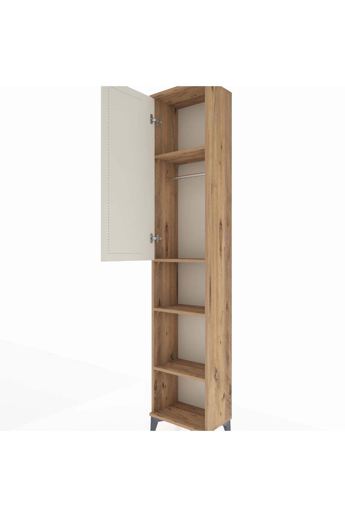 Arges Dolap 4 Raflı Tek Kapaklı Tek Askılı 44x30x221 Çam-Aytaşı