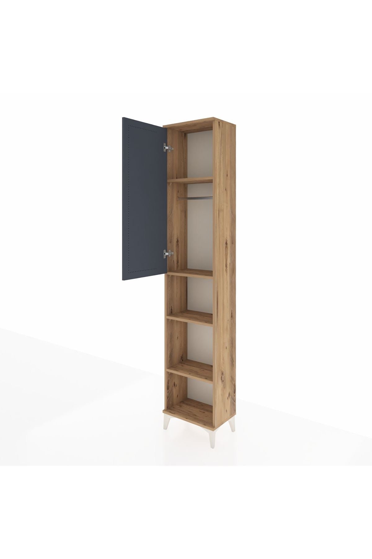 Arges Dolap 4 Raflı Tek Kapaklı Tek Askılı 44x30x221 Çam-Antrasit