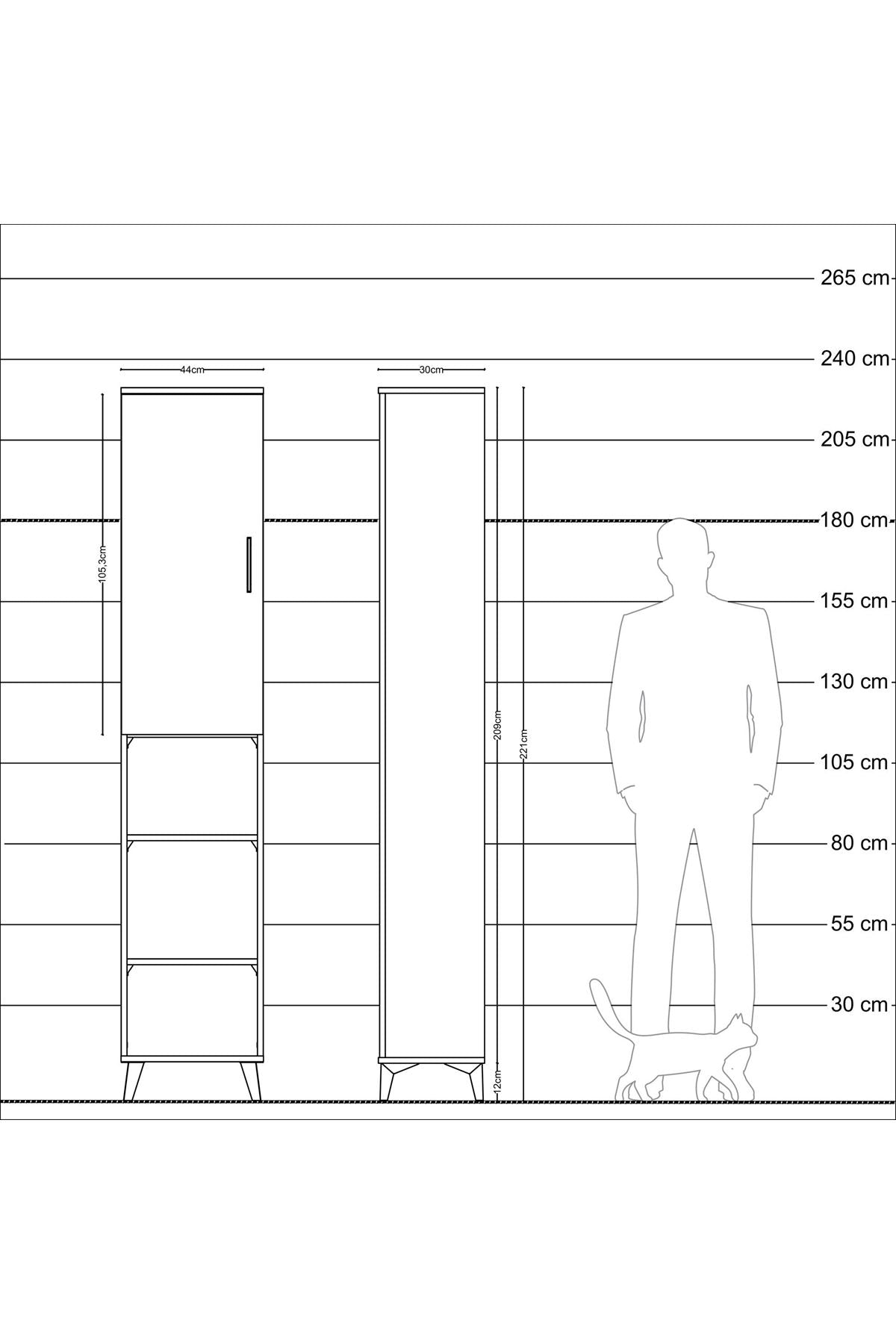 Arges Dolap 4 Raflı Tek Kapaklı Tek Askılı 44x30x221 Çam-Antrasit