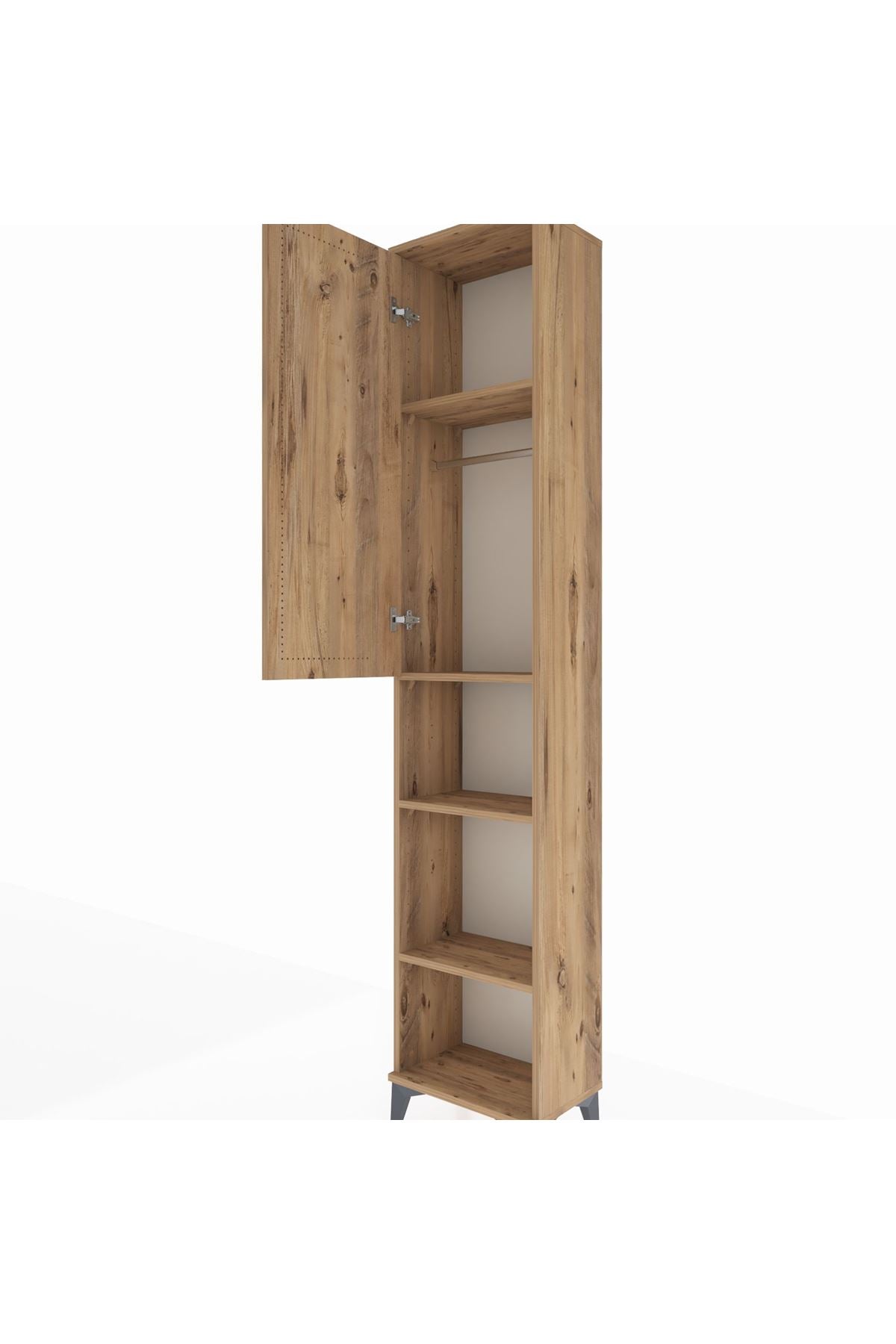 Arges Dolap 4 Raflı Tek Kapaklı Tek Askılı 44x30x221 Çam-Çam