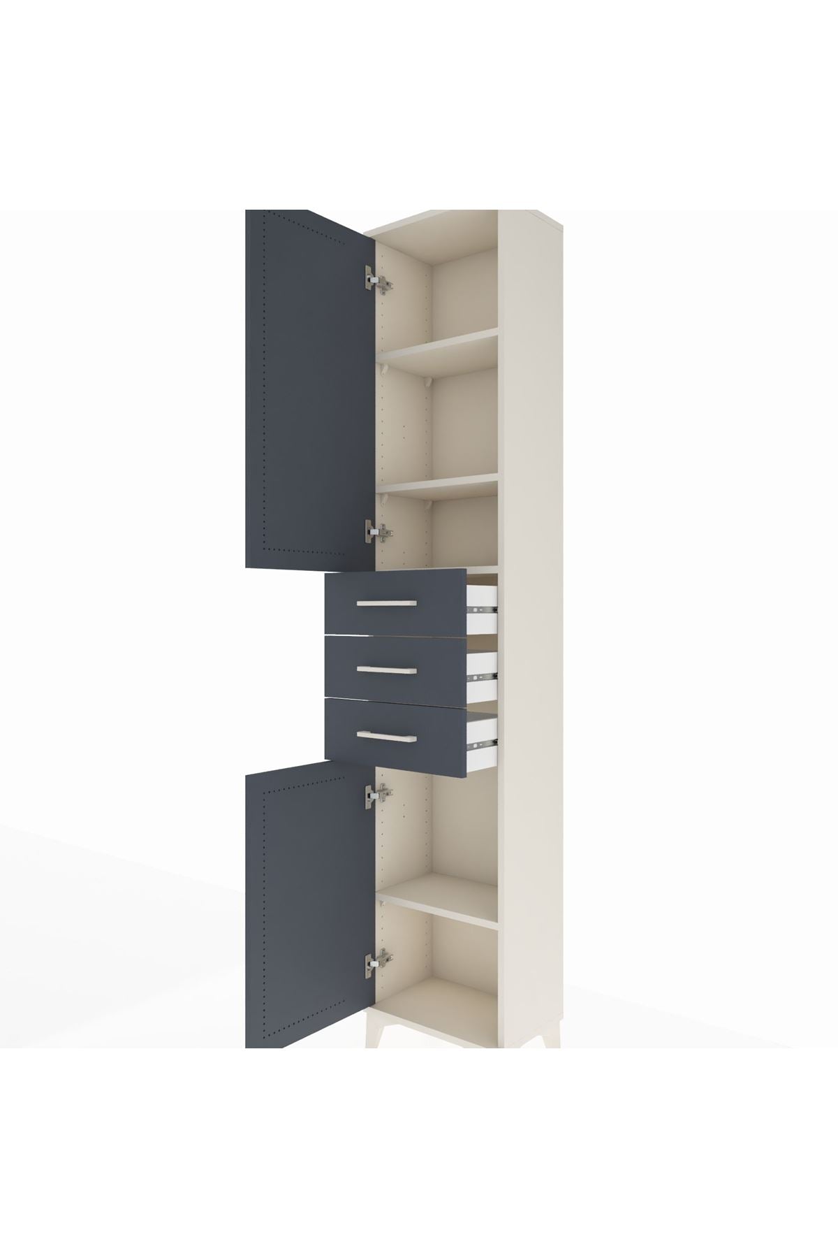 Arges Dolap 4 Raflı 3 Çekmeceli 2 Kapaklı 44x30x221 Aytaşı-Antrasit