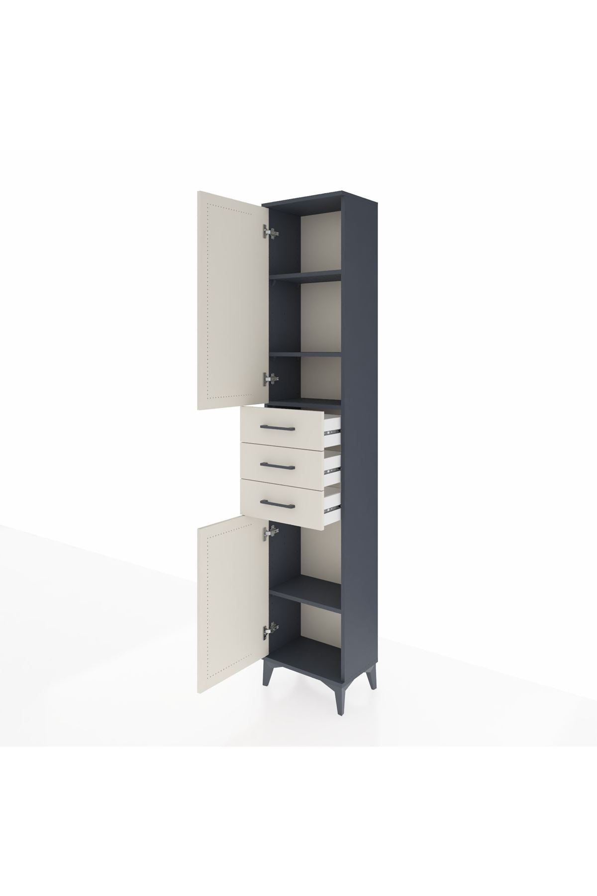 Arges Dolap 4 Raflı 3 Çekmeceli 2 Kapaklı 44x30x221 Antrasit-Aytaşı