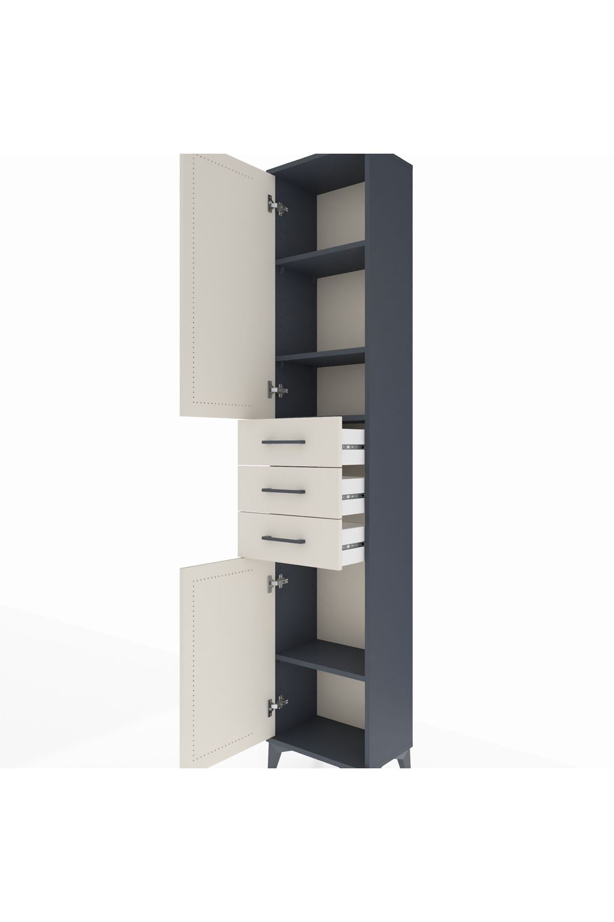 Arges Dolap 4 Raflı 3 Çekmeceli 2 Kapaklı 44x30x221 Antrasit-Aytaşı