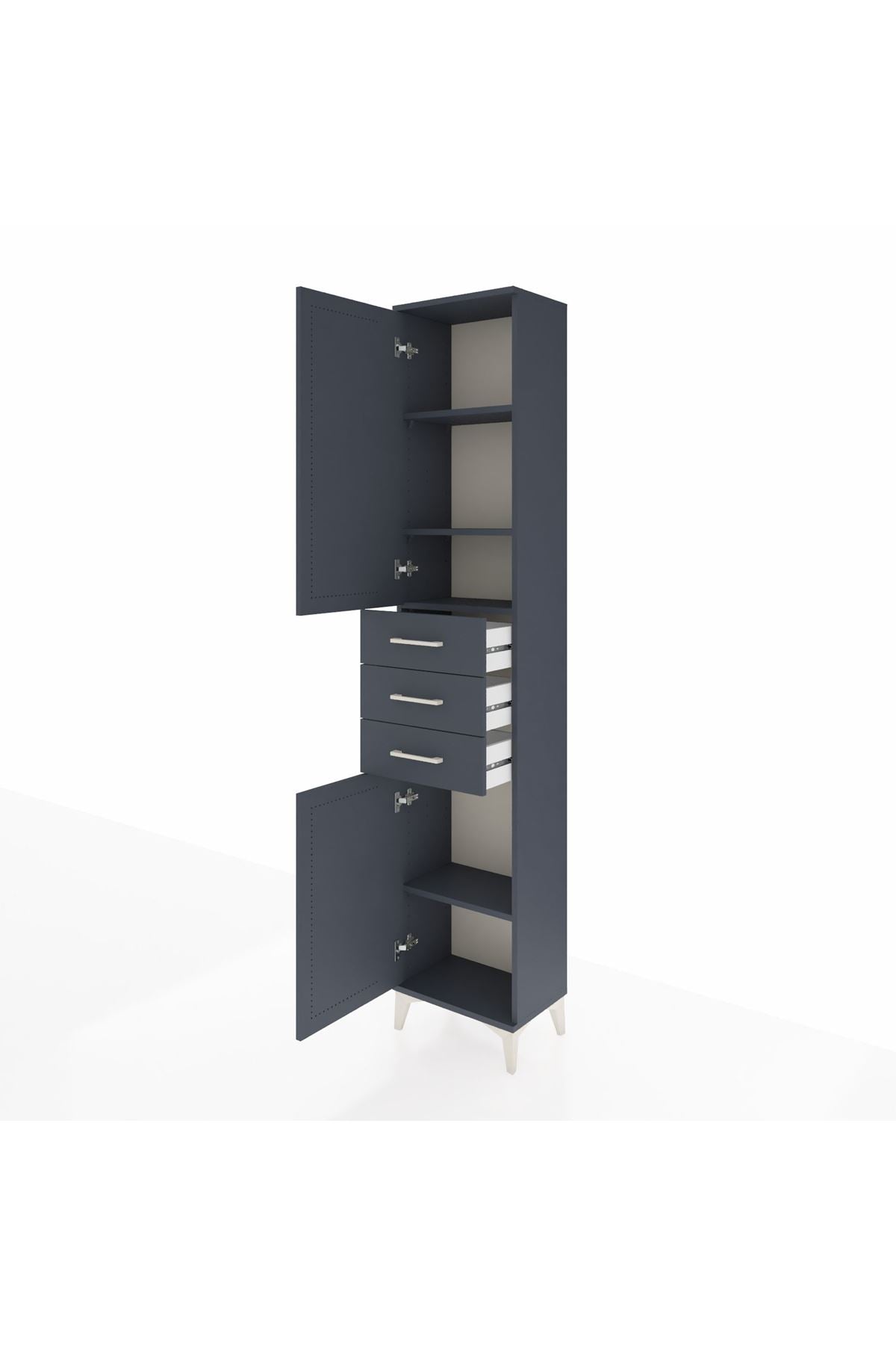 Arges Dolap 4 Raflı 3 Çekmeceli 2 Kapaklı 44x30x221 Antrasit-Antrasit