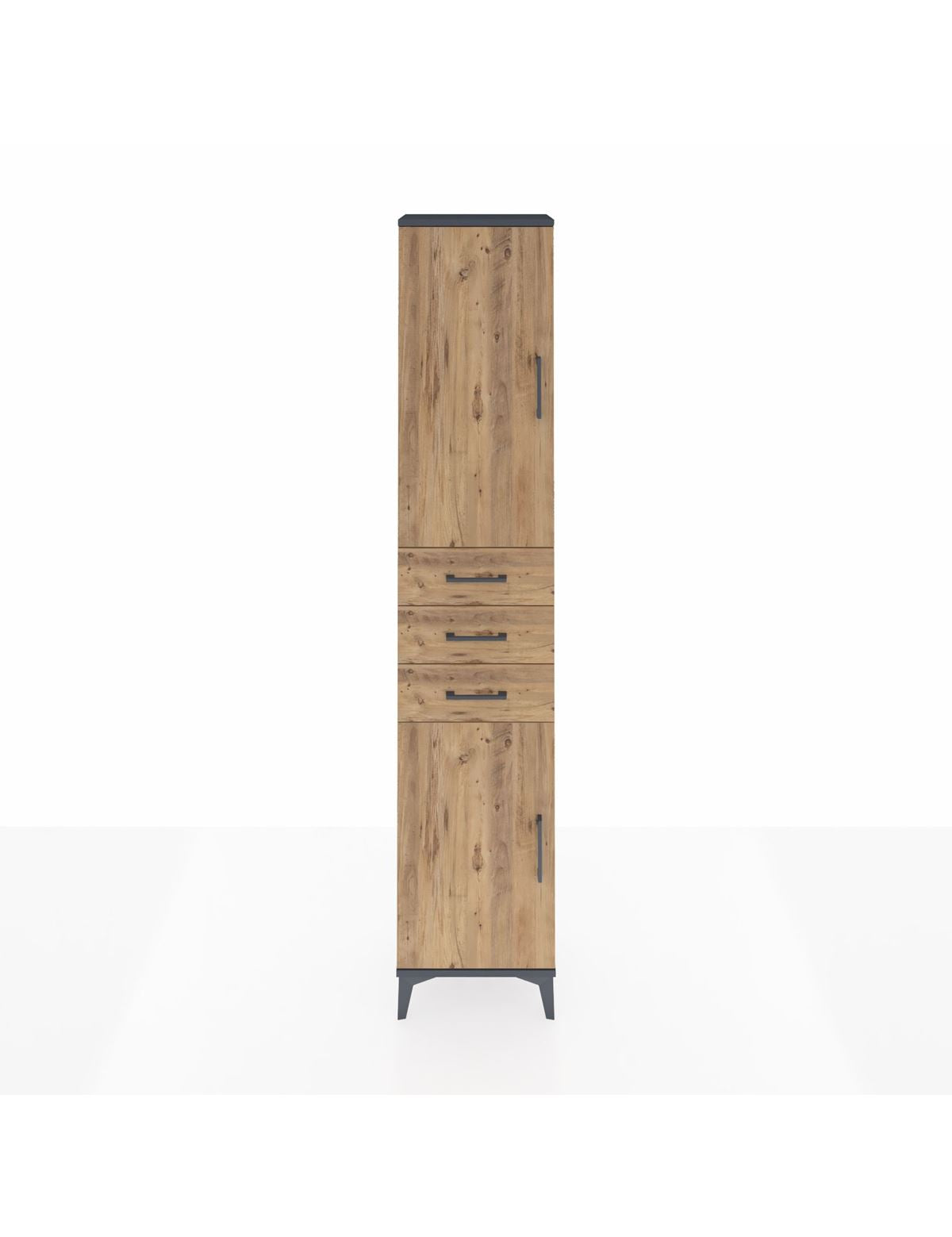 Arges Dolap 4 Raflı 3 Çekmeceli 2 Kapaklı 44x30x221 Antrasit-Çam