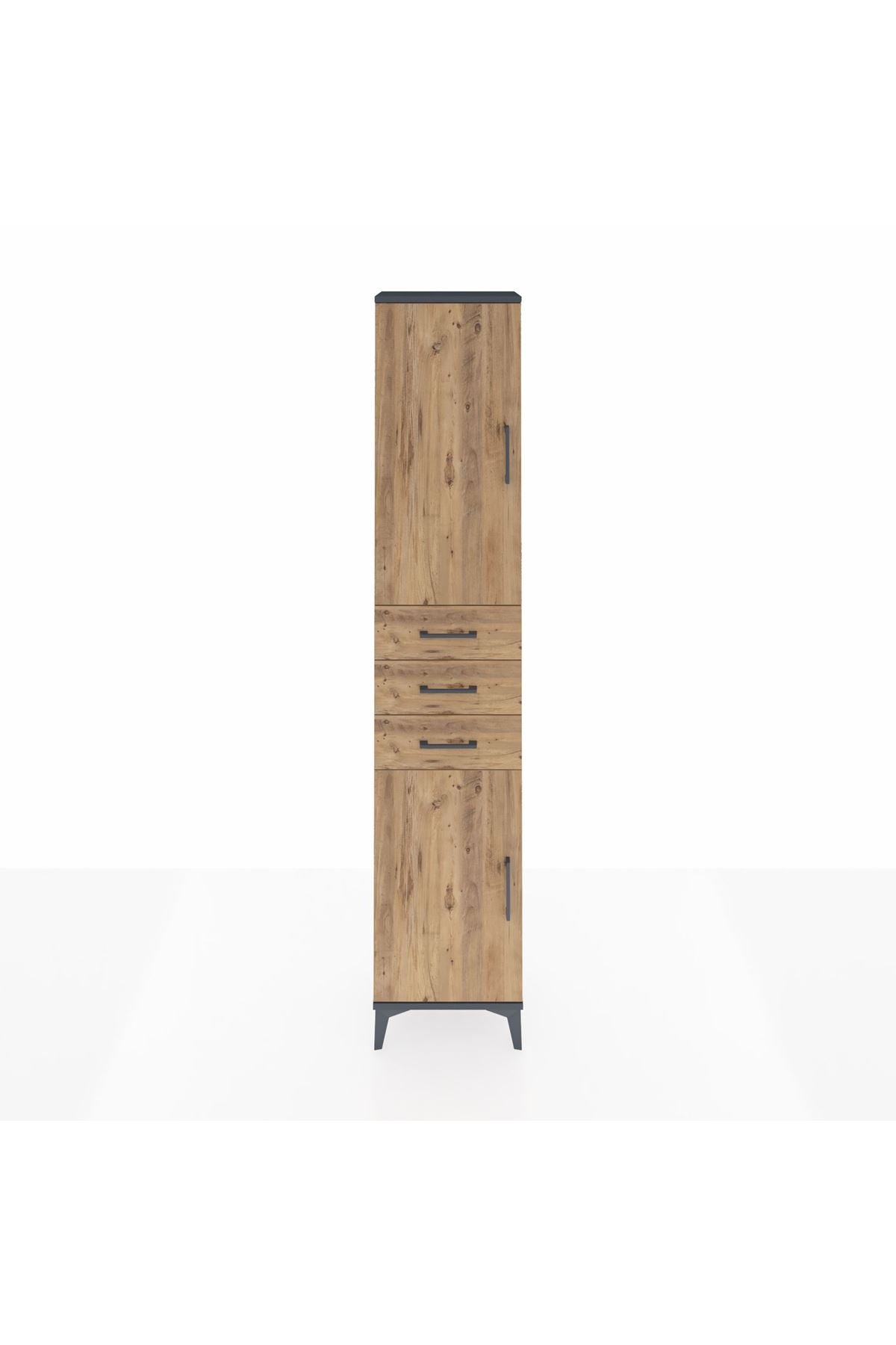 Arges Dolap 4 Raflı 3 Çekmeceli 2 Kapaklı 44x30x221 Antrasit-Çam